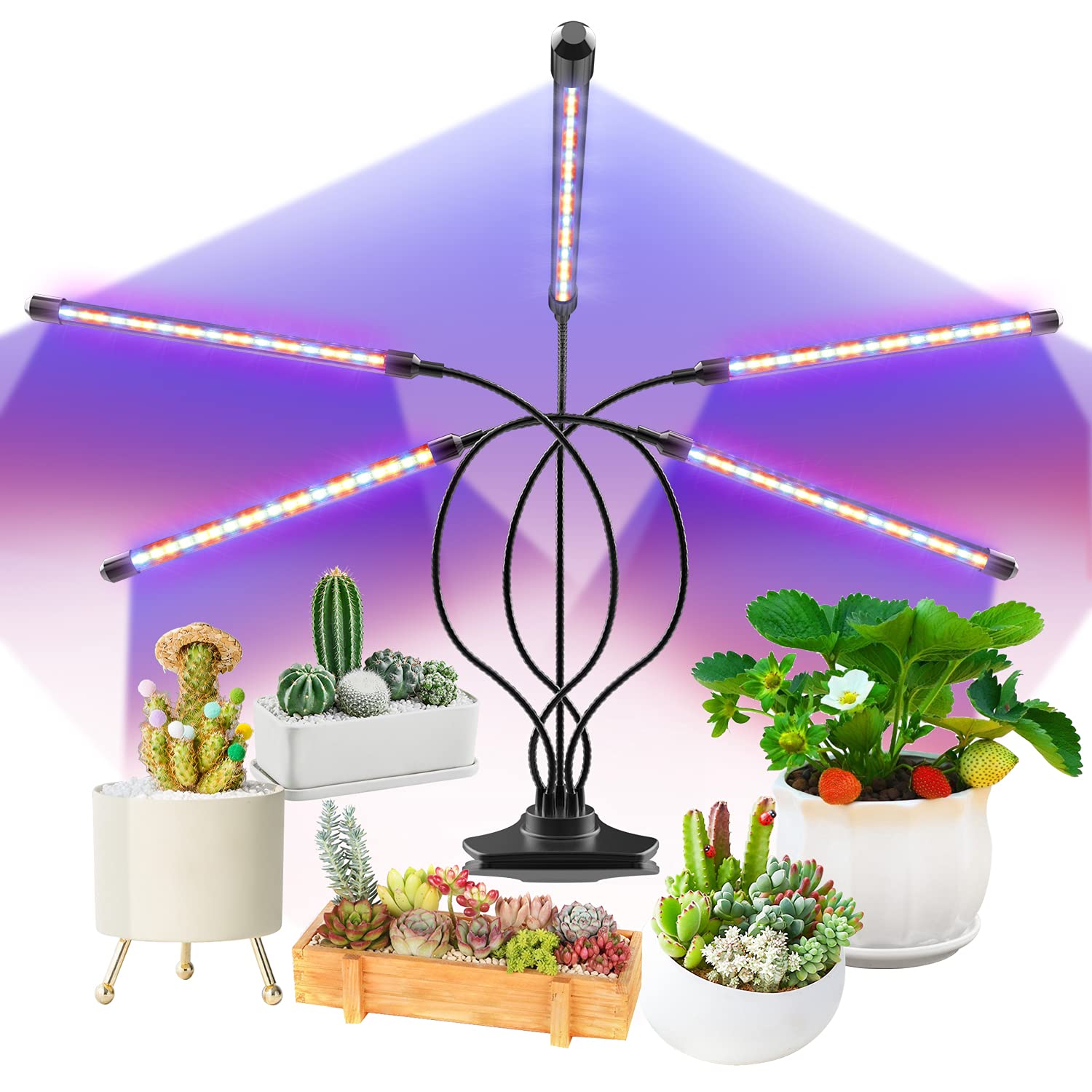 Best LED Grow Lights for Indoor Plants - Full Spectrum Plant Light Bulbs with 5 Heads for Hydroponics, Seedlings, and Home Gardening