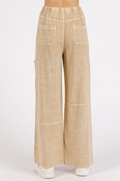 Boho Beach Pants for Women - Elastic Waist Drawstring Comfortable Mineral Wash Casual Pants - Perfect for Summer Vacations, Yoga, and Beach Outings
