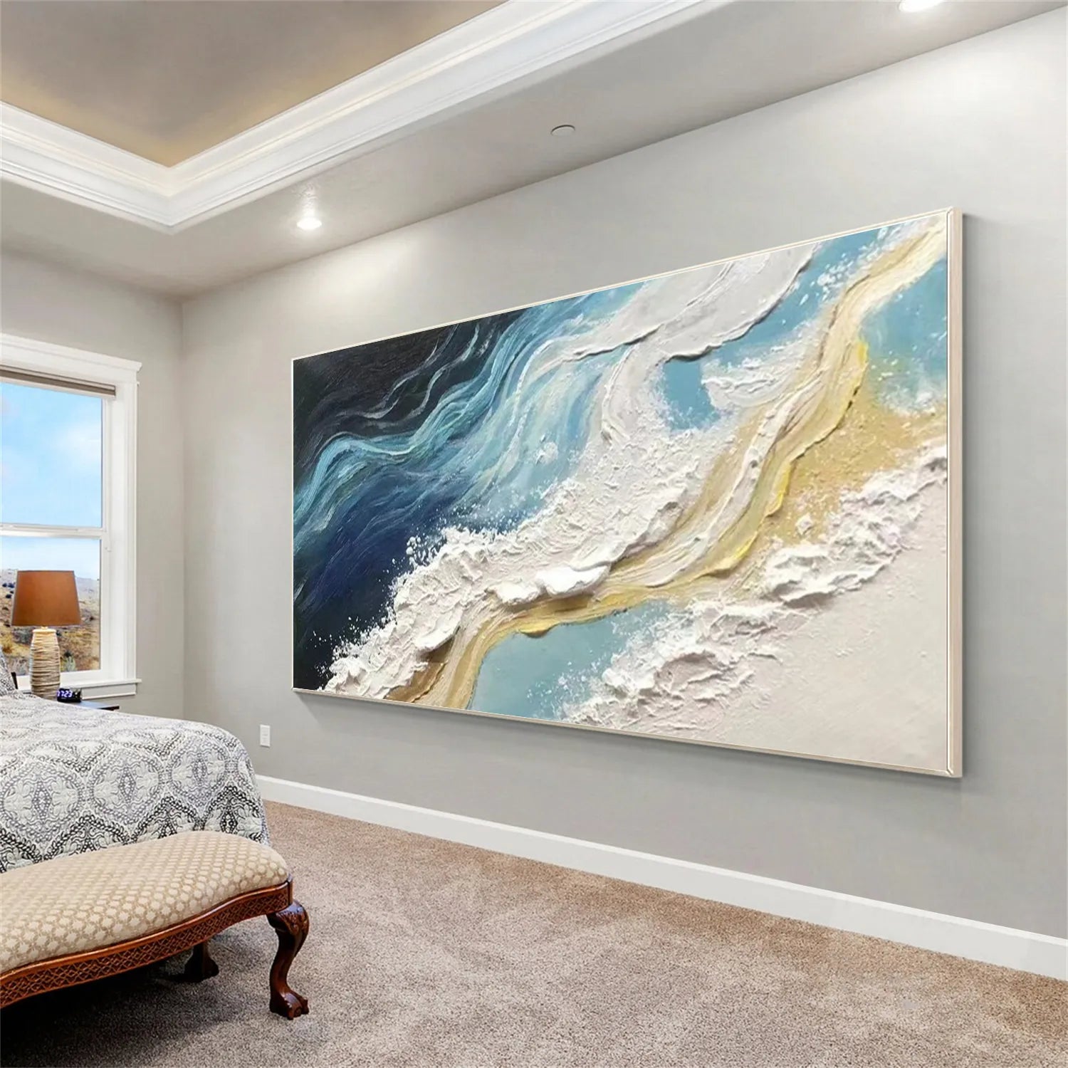 Ocean And Sky Painting #OS 176 - Handmade Coastal Wall Art for Beach House Decor, Living Room & Bedroom