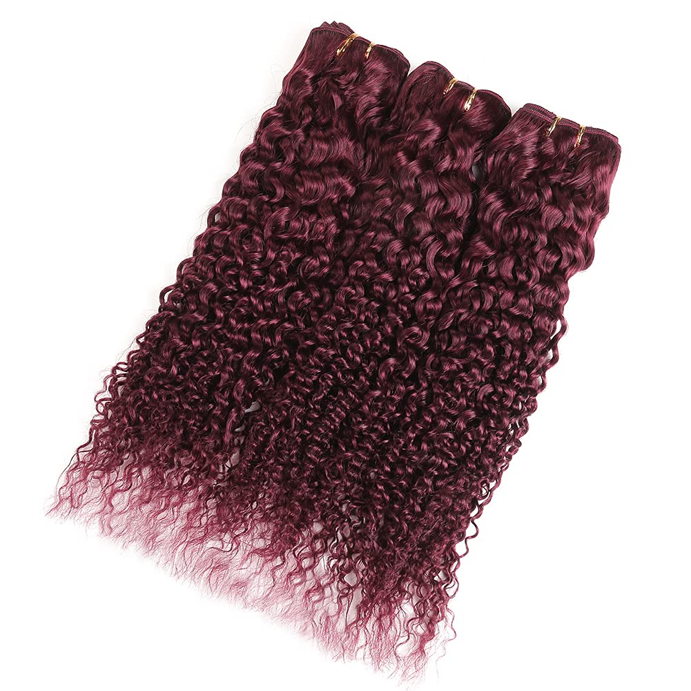 XCCOCO Brazilian Curly Human Hair 3 Bundles (18 20 22 Inch) 99j# Red Wine Kinky Curly Hair Weft - 100% Real Human Hair for Weaving, Extensions & Styling - Perfect for Daily Wear, Parties & Special Occasions