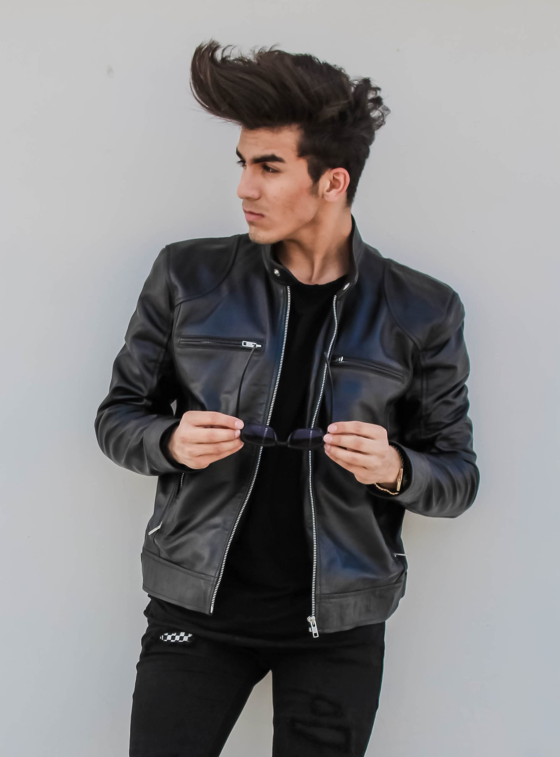 Premium HANDSY Genuine Leather Jackets for Men - Stylish Motorcycle & Biker Jacket - Durable Real Leather Outerwear for Riding & Casual Wear
