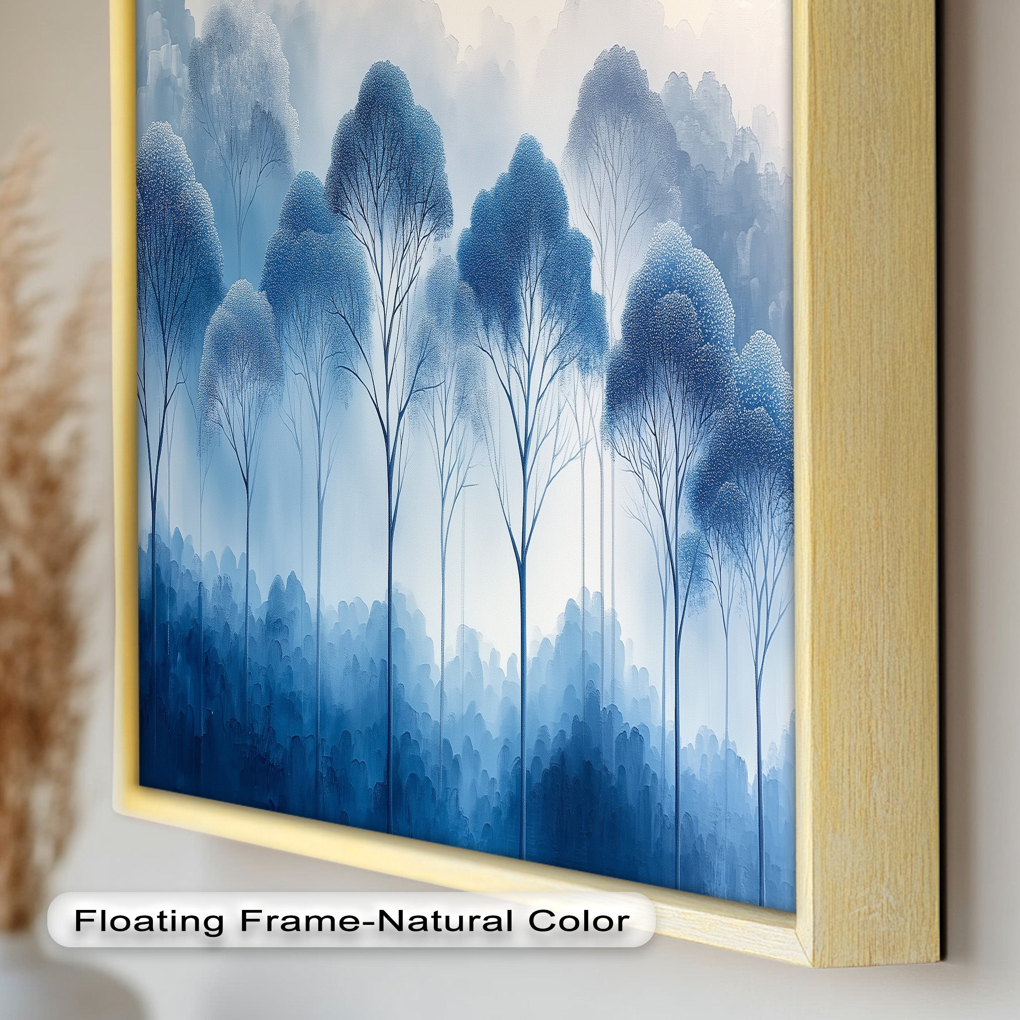 Blue Pine Trees Serene Misty Forest Oil Painting - Handmade Canvas Wall Art for Living Room, Bedroom & Office Decor