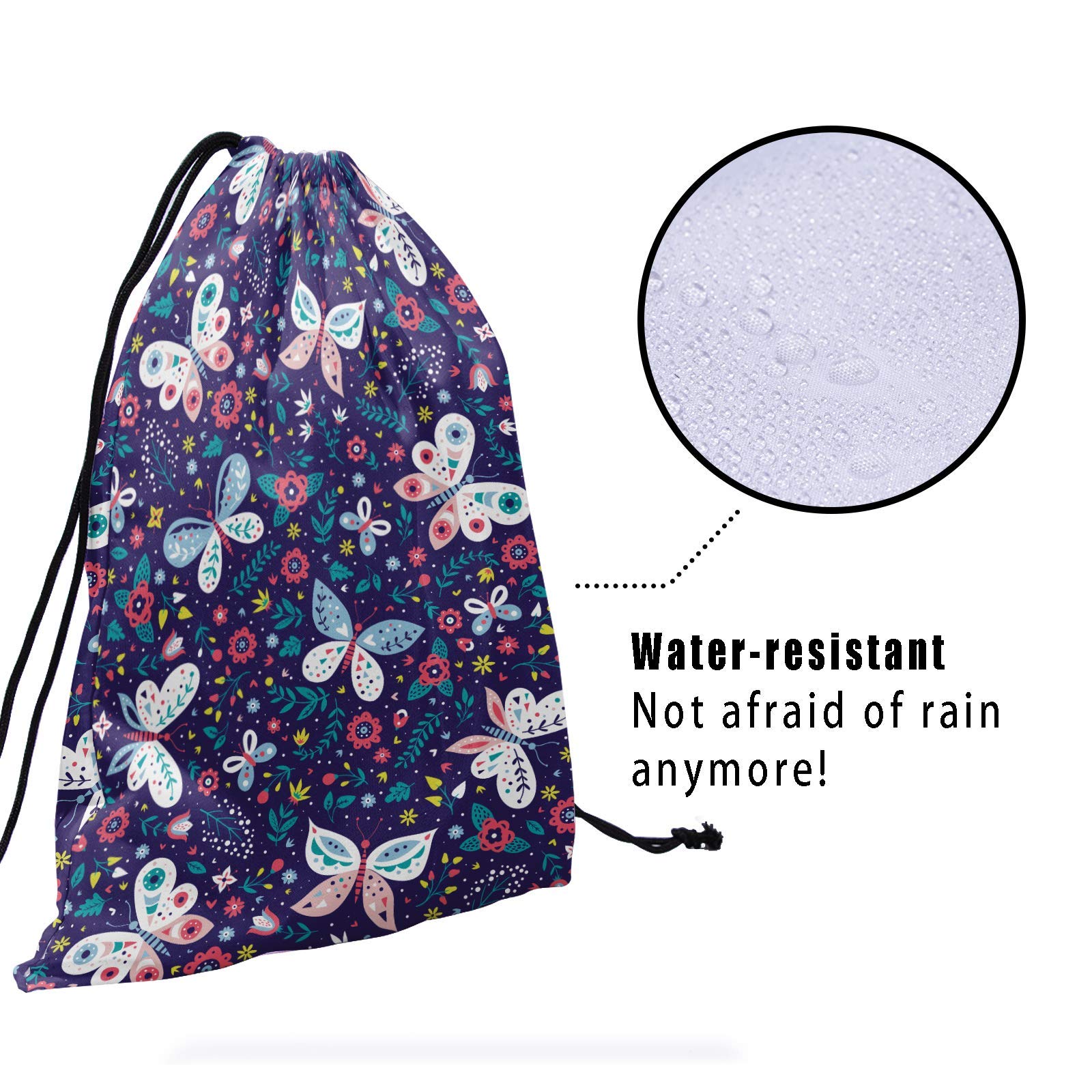 Floral Butterfly Drawstring Storage Bags - Purple Flower Leaf Grip Polyester Pouch for Shoes, Gym Towels & Travel Essentials | Christmas Gift, Nature-Themed Organizer for Home & Outdoor Use