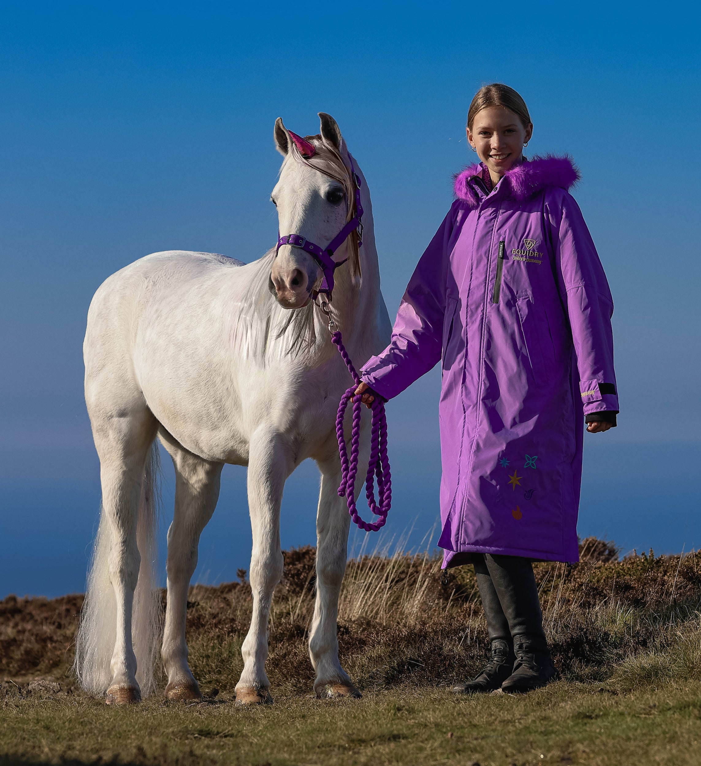 Unicorn Academy Thick Fleece Jacket with Fur Hood - Violet/Violet - Warm Winter Coat for Kids, Girls Fashion Outerwear for School, Playdates & Outdoor Activities