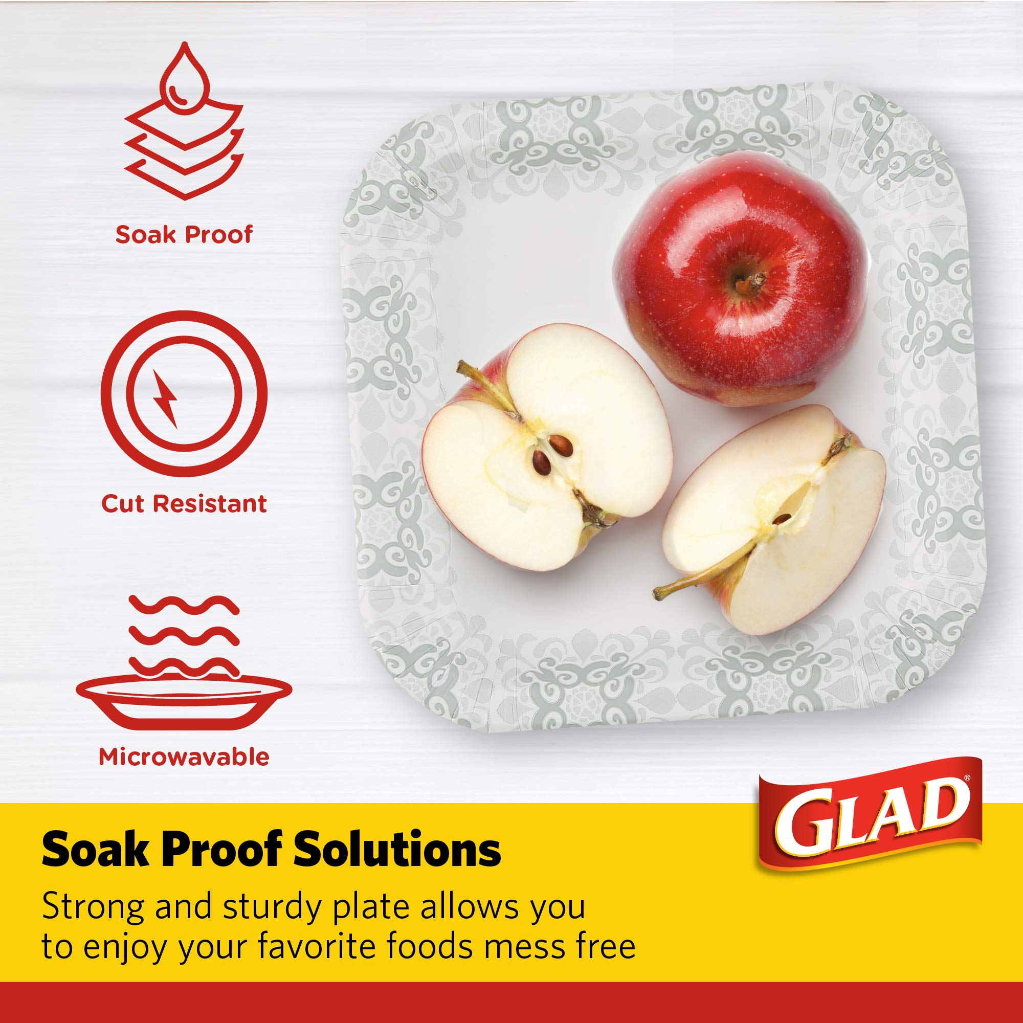 Glad Printed Disposable Paper Plates and Cups Set - 50 Count Heavy Duty Square Plates & Victorian Design Cups for Parties, Picnics, BBQs, and Events | Eco-Friendly Disposable Tableware