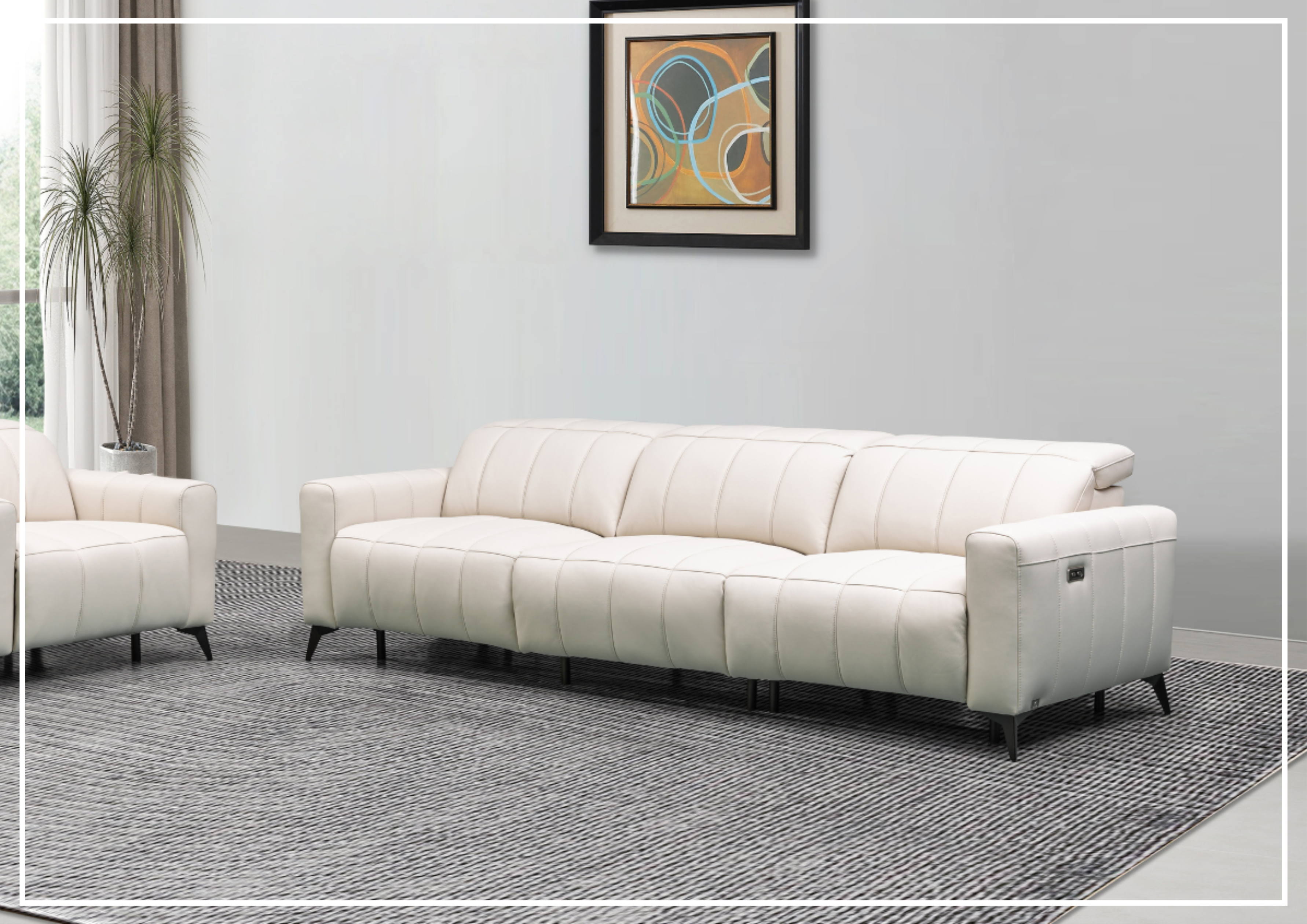 Klaussner Capri 3-Seater Beige Leather Power Reclining Sofa - Modern Living Room Furniture for Home Theater & Relaxation