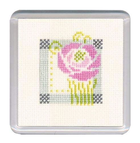 Textile Heritage Coaster Set - Macintosh Rose Design | 6-Piece Absorbent Cork Coasters | Perfect for Coffee Tables, Tea Parties & Home Decor