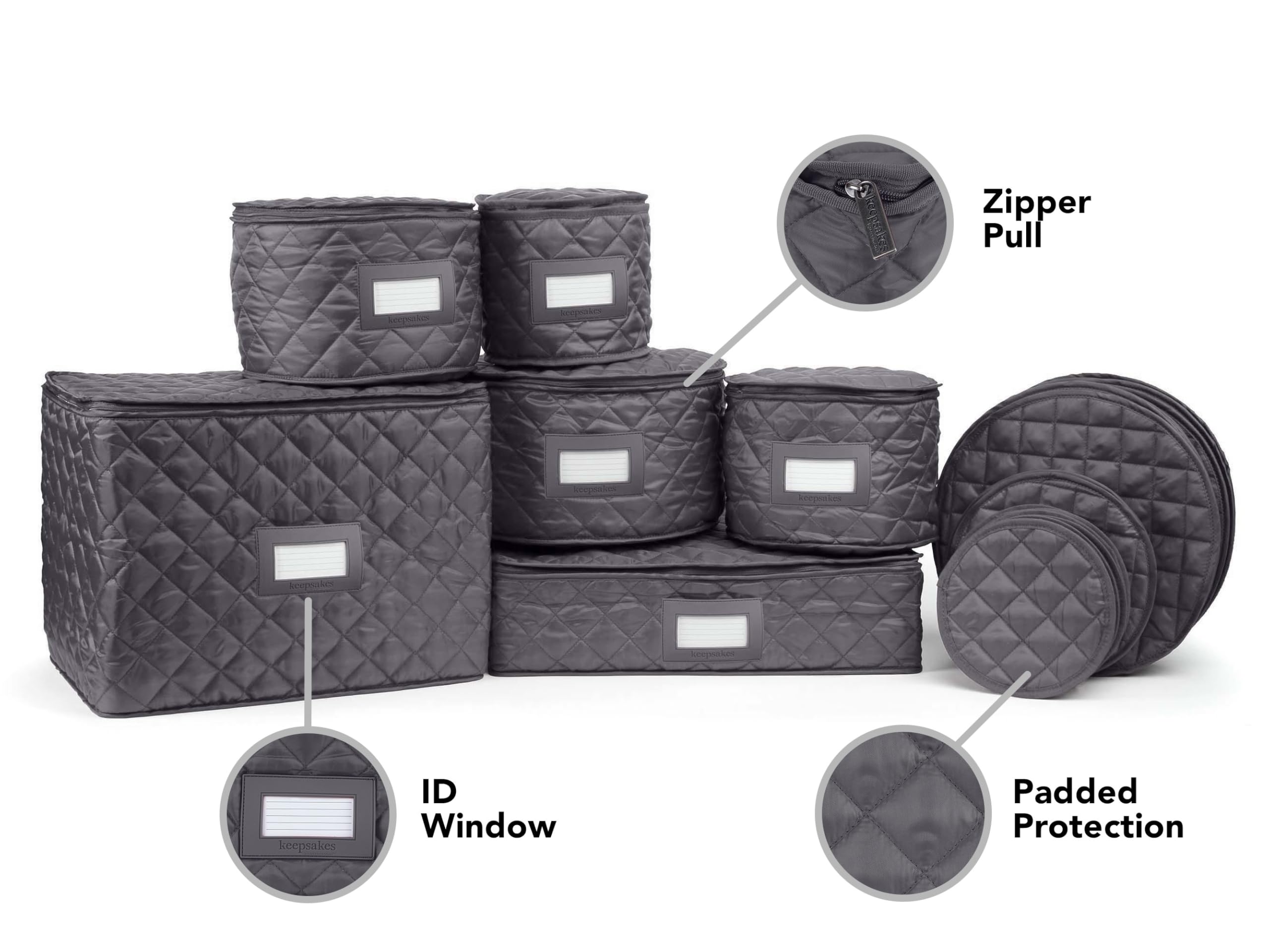 Covermates Keepsakes Dish Storage Set - Padded Protection with ID Window, Stain Resistant & Machine Washable - Organize China, Slateware & Fine Dishes - Perfect for Kitchen Storage, Moving & Display Cabinets