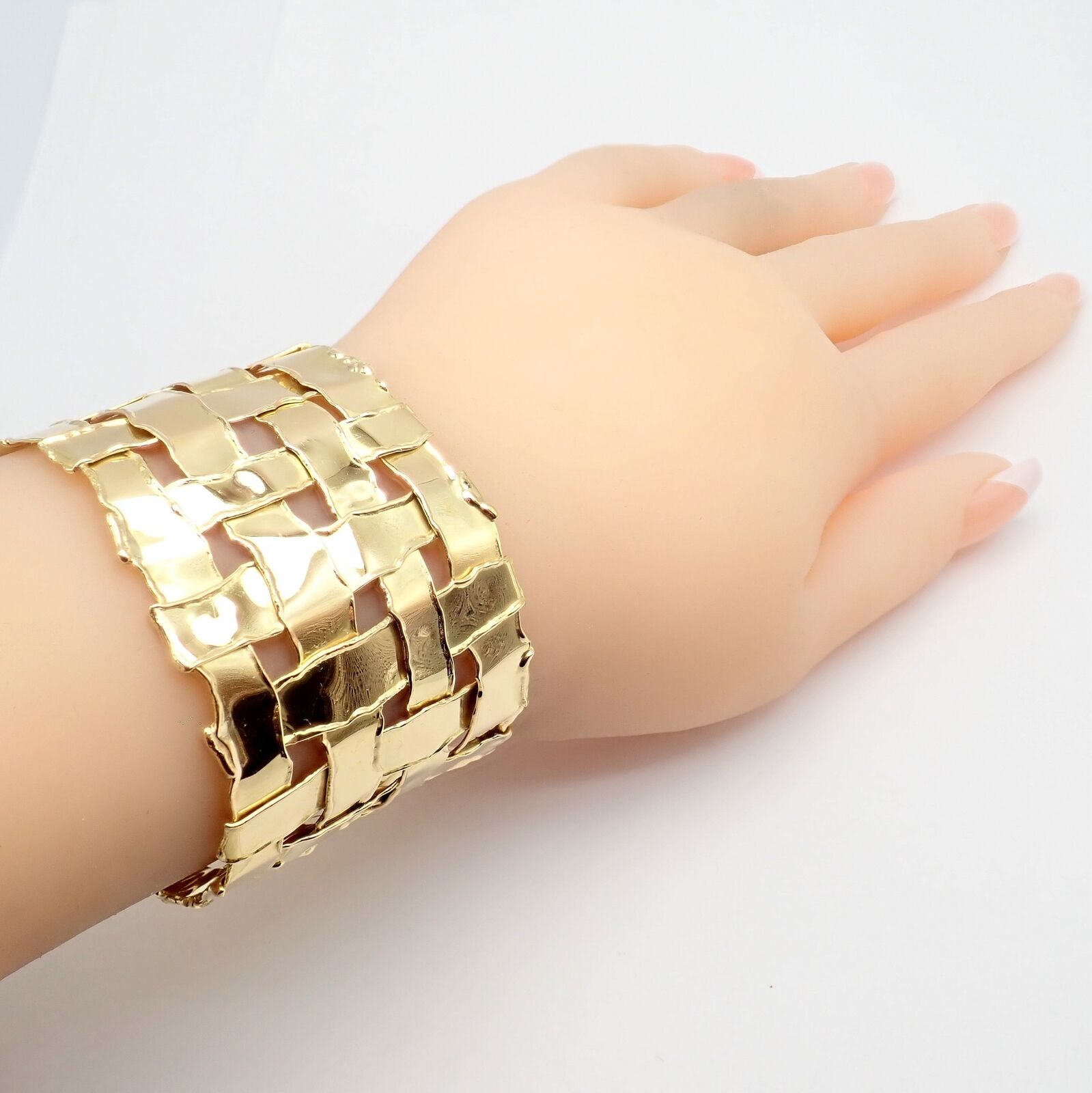 Authentic Vintage Tiffany & Co 18k Yellow Gold Basket Weave Wide Bracelet - Luxury Jewelry Gift for Women, Perfect for Weddings, Anniversaries & Special Occasions
