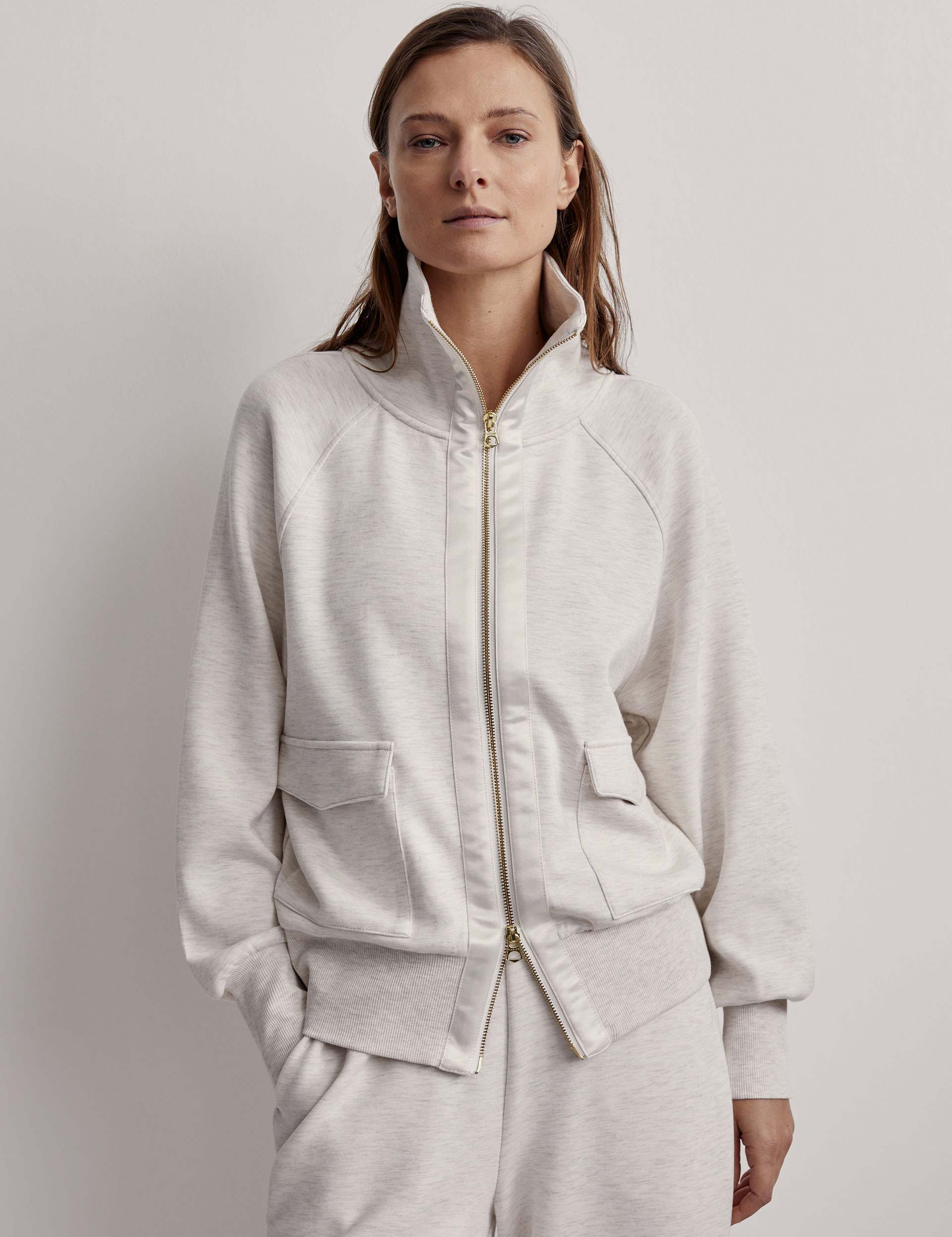 Roxbury Zip Through Sweat Jacket - Ivory Marl | Lightweight Fleece Pullover for Men & Women | Perfect for Running, Hiking & Outdoor Activities