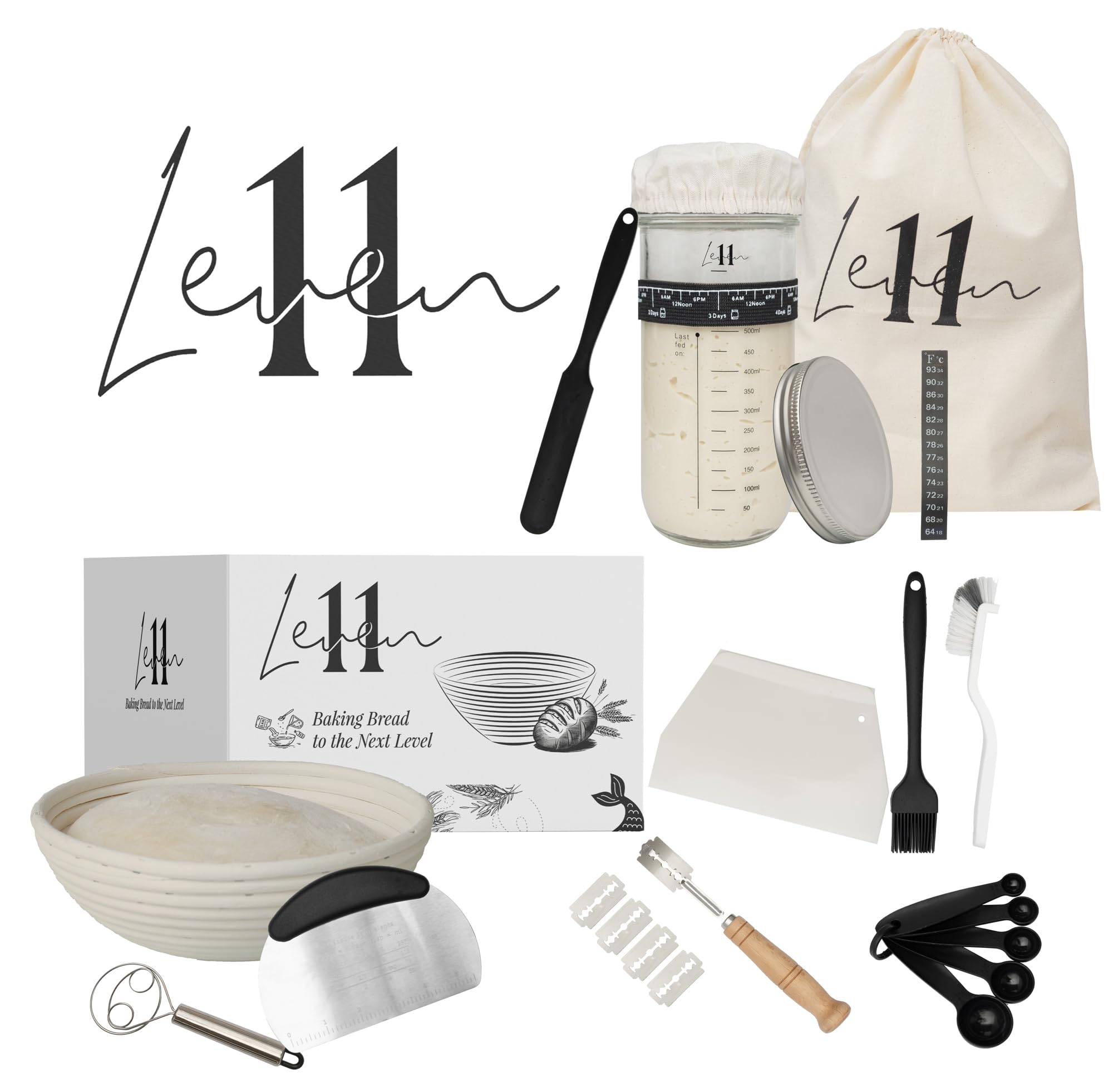 **Complete Sourdough Starter Kit - Bread Baking Supplies with Jar, Banneton Basket, Scraper, Whisk & Lame | Perfect for Homemade Artisan Sourdough Bread & Gifts**    *(Use Cases: Ideal for beginners, home bakers, sourdough enthusiasts, and DIY bread-making gifts.)*