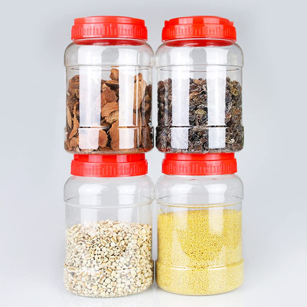 Hemoton 4-Piece Clear Plastic Storage Jars - Airtight Food Containers for Kitchen Pantry, Tea, Coffee, Spices & Dry Goods | Perfect for Organizing & Storing Snacks, Flour, Sugar, Cookies & More