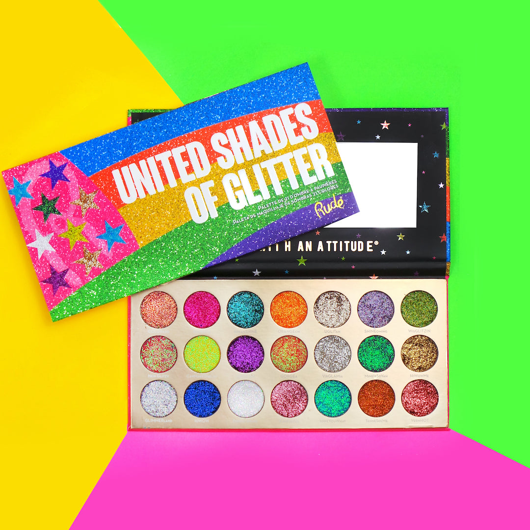 United Shades of Glitter 21 Pressed Glitter Eyeshadow Palette - Vibrant Long-Lasting Eye Makeup for Party, Halloween & Special Occasions