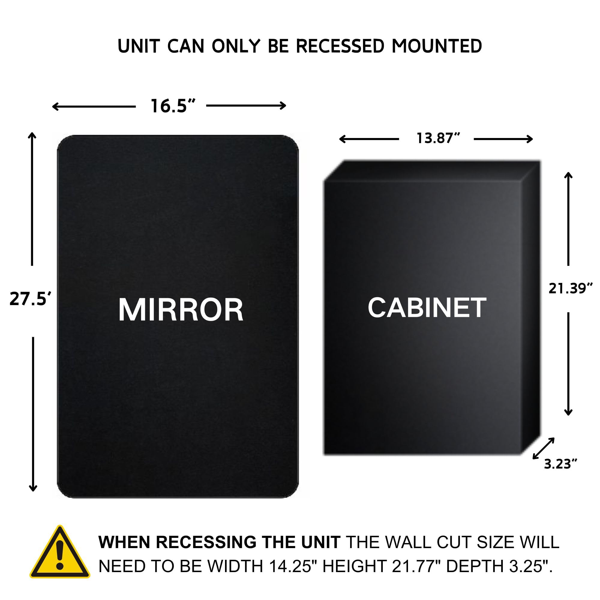 Black Recessed Medicine Cabinet with Mirror - 16.5x27.5 Inch Stainless Steel Framed Bathroom Storage for Toiletries & Essentials | Modern Space-Saving Design for Small Bathrooms & Powder Rooms