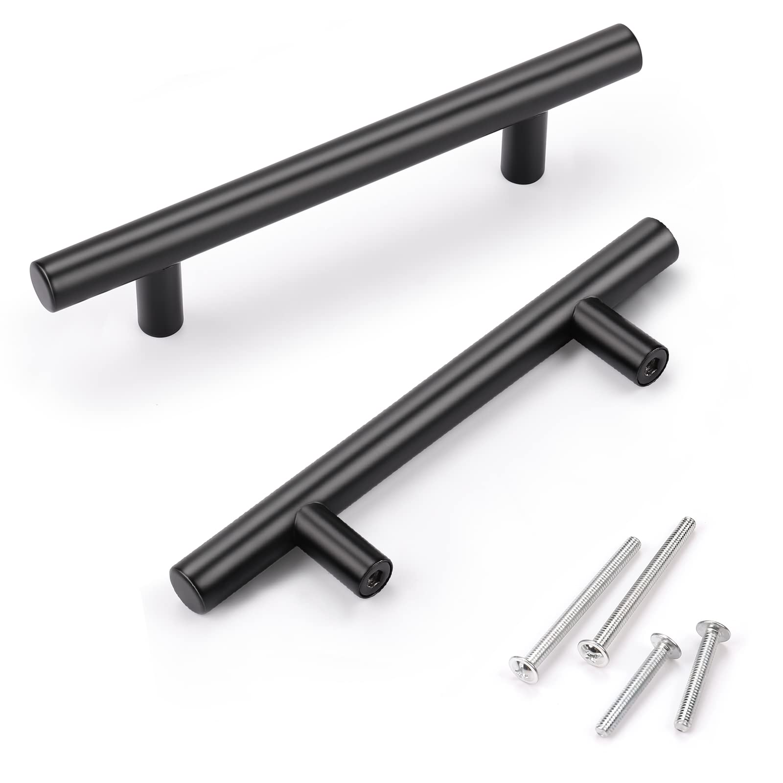 KNOBWELL 20 Pack 3.5 Inch Black Cabinet Pulls Drawer Handles - Stainless Steel Round Knobs for Kitchen Cabinets, Dressers & Furniture (5