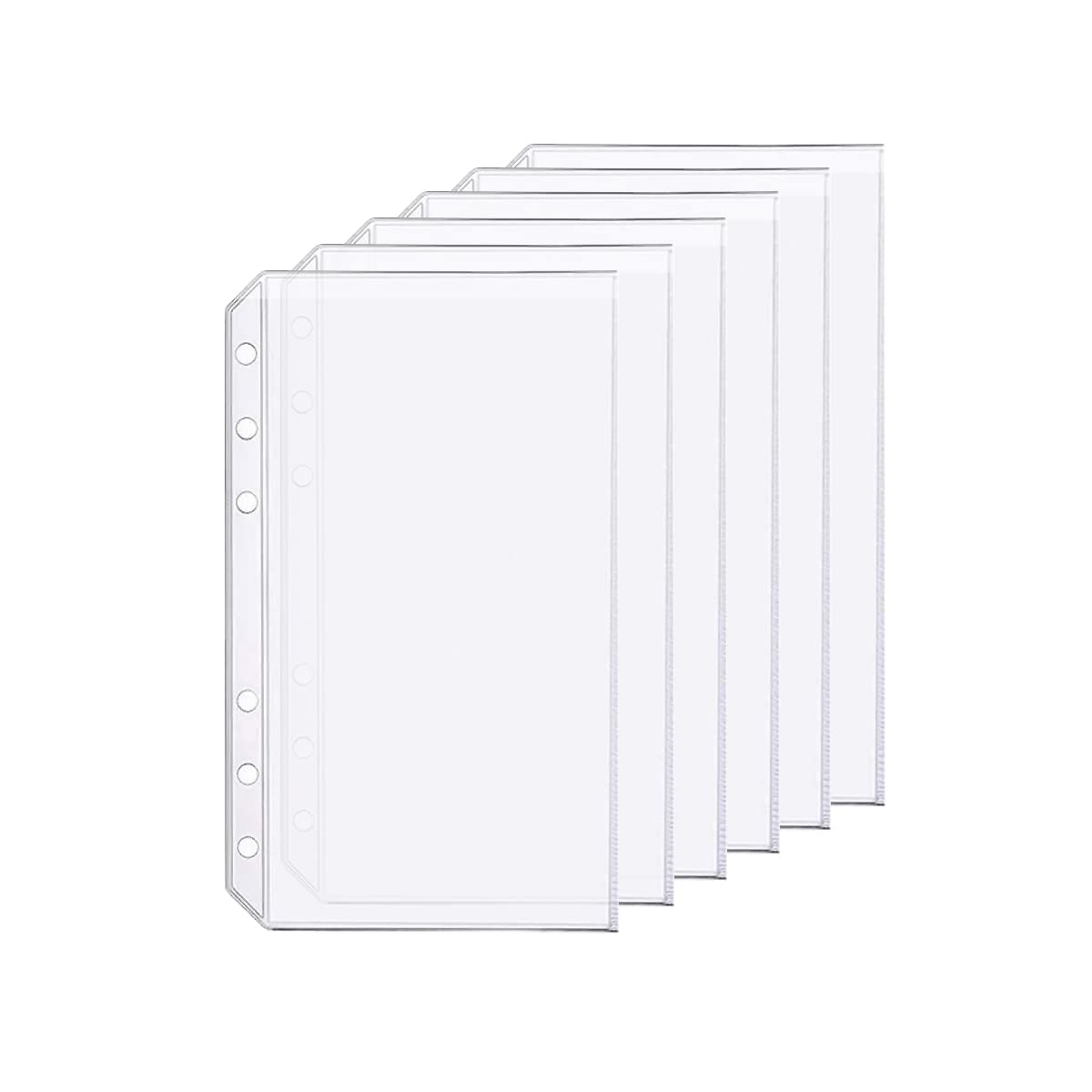 6 Pack A6 6-Hole Plastic Binder Pockets - Waterproof Document Folders for Receipts, Tickets & Small Papers - Perfect for Office Organization, School Supplies & Home Filing (A6 Size)