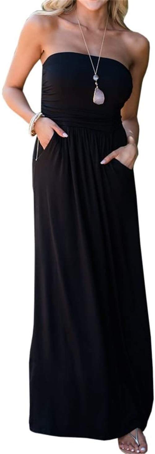 PRIMODA Women's Strapless Tube Top Maxi Dress - Floral Boho Beach Dress with Pockets | Summer Vacation, Pool Party, Wedding Guest Outfit