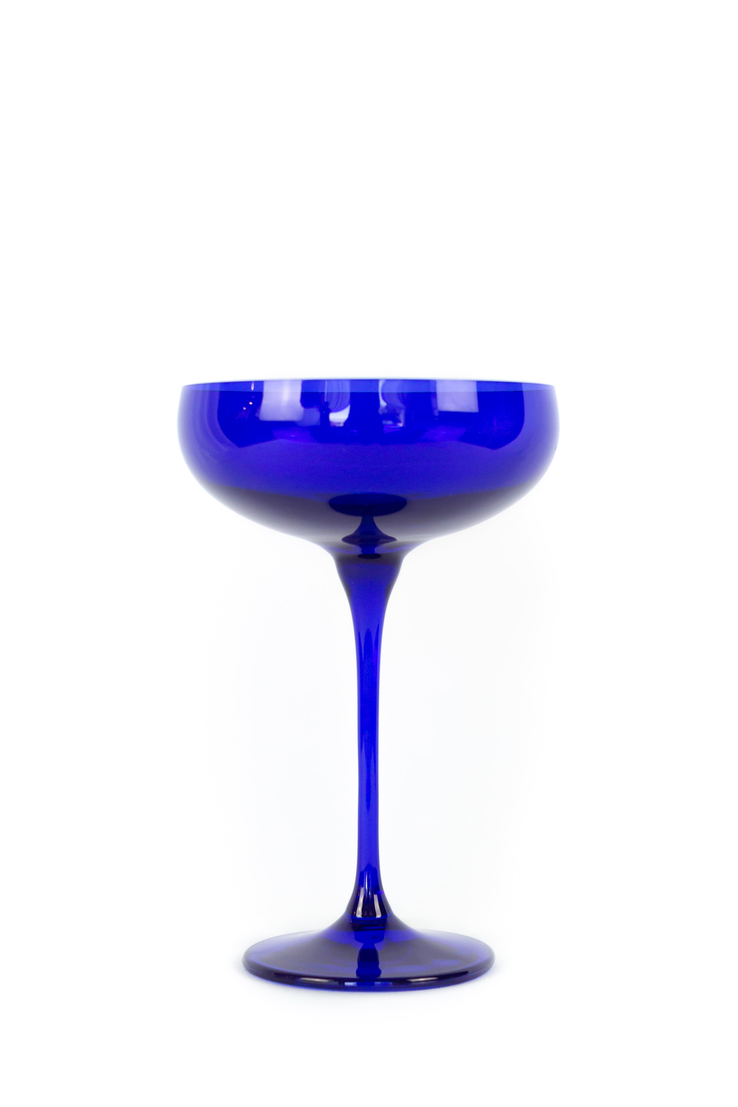 Estelle Colored Champagne Coupe Glasses Set of 2 - Royal Blue Stemware for Wedding Toasts & Cocktail Parties