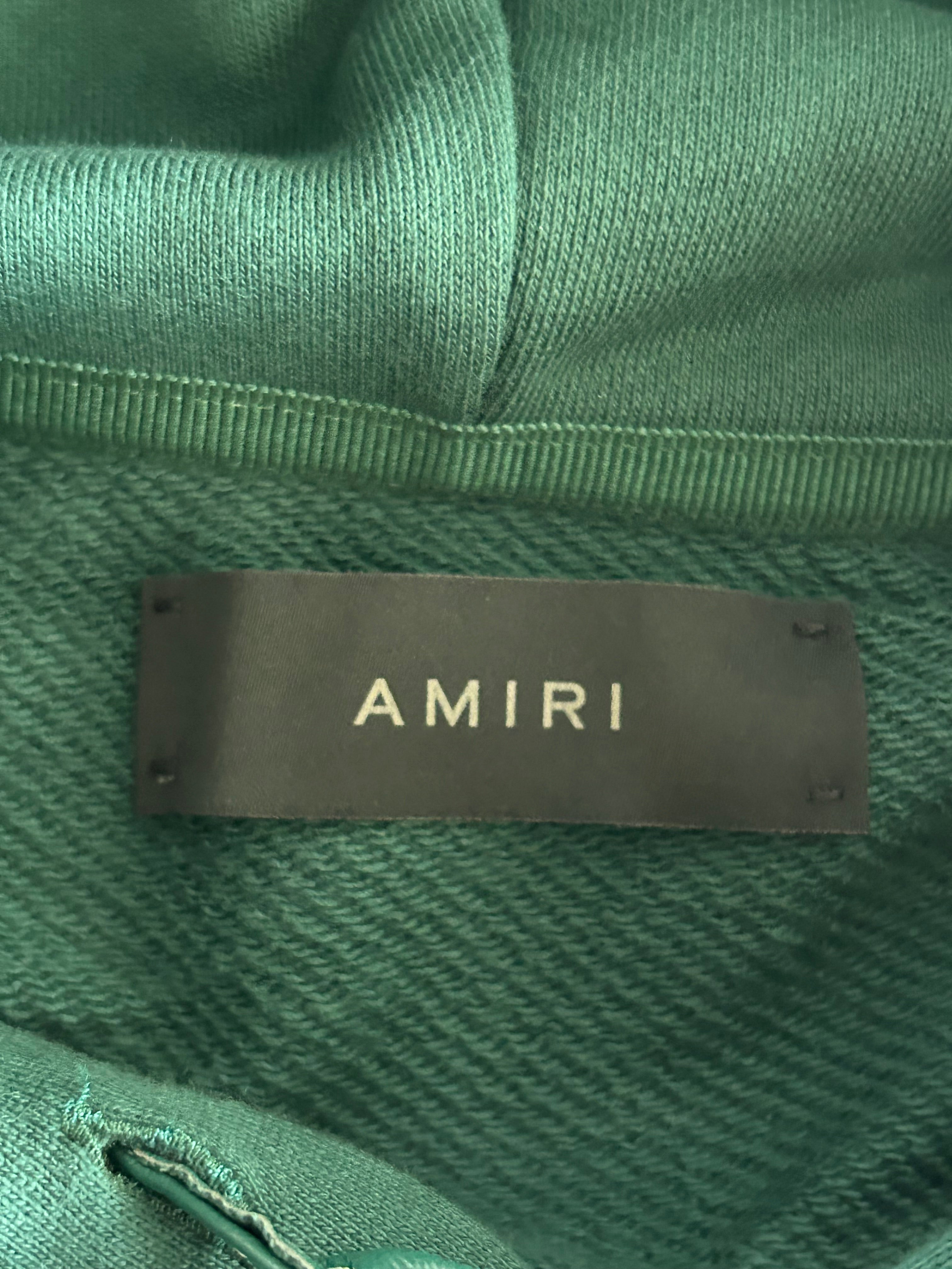 Amiri Green & White Staggered Logo Hoodie - Men's Streetwear Pullover Sweatshirt | Casual Urban Fashion for Everyday Wear & Outings