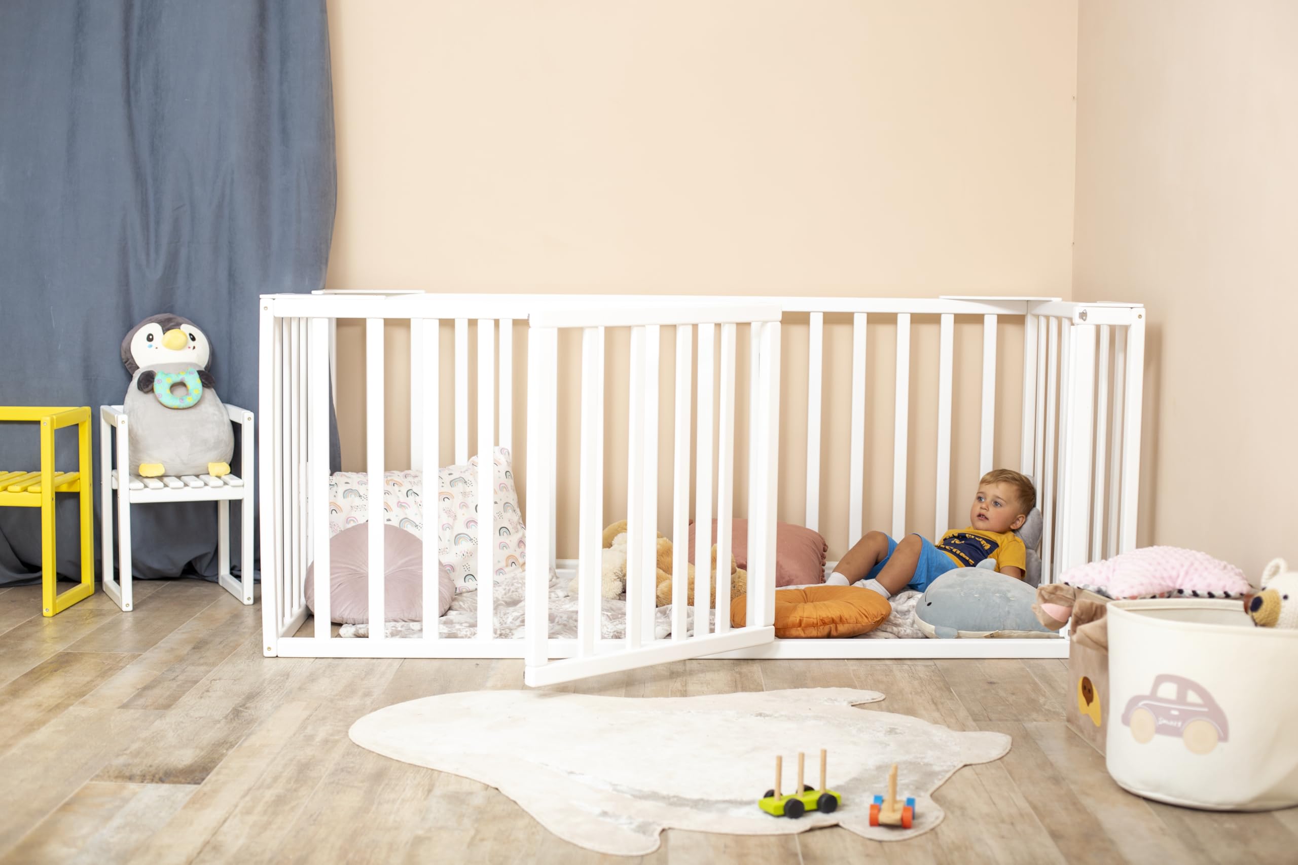 **Montessori Floor Bed Frame with Rails - Safe Toddler Bed for Kids - Solid Wood Bedframe - Montessori Bedroom Furniture (Model 20) - Perfect for Daytime Naps & Independent Sleep Training**
