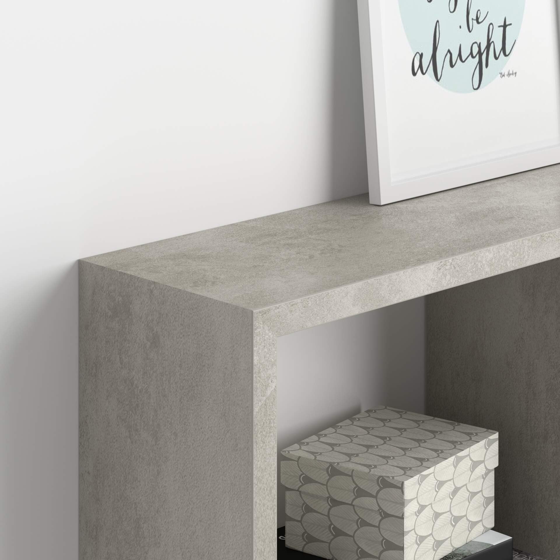Concrete Effect Grey Wall-Mounted Cube Shelf - Melamine-Finished Italian Furniture for Kitchen & Living Room - Stylish Storage Solution for Small Spaces & Home Decor