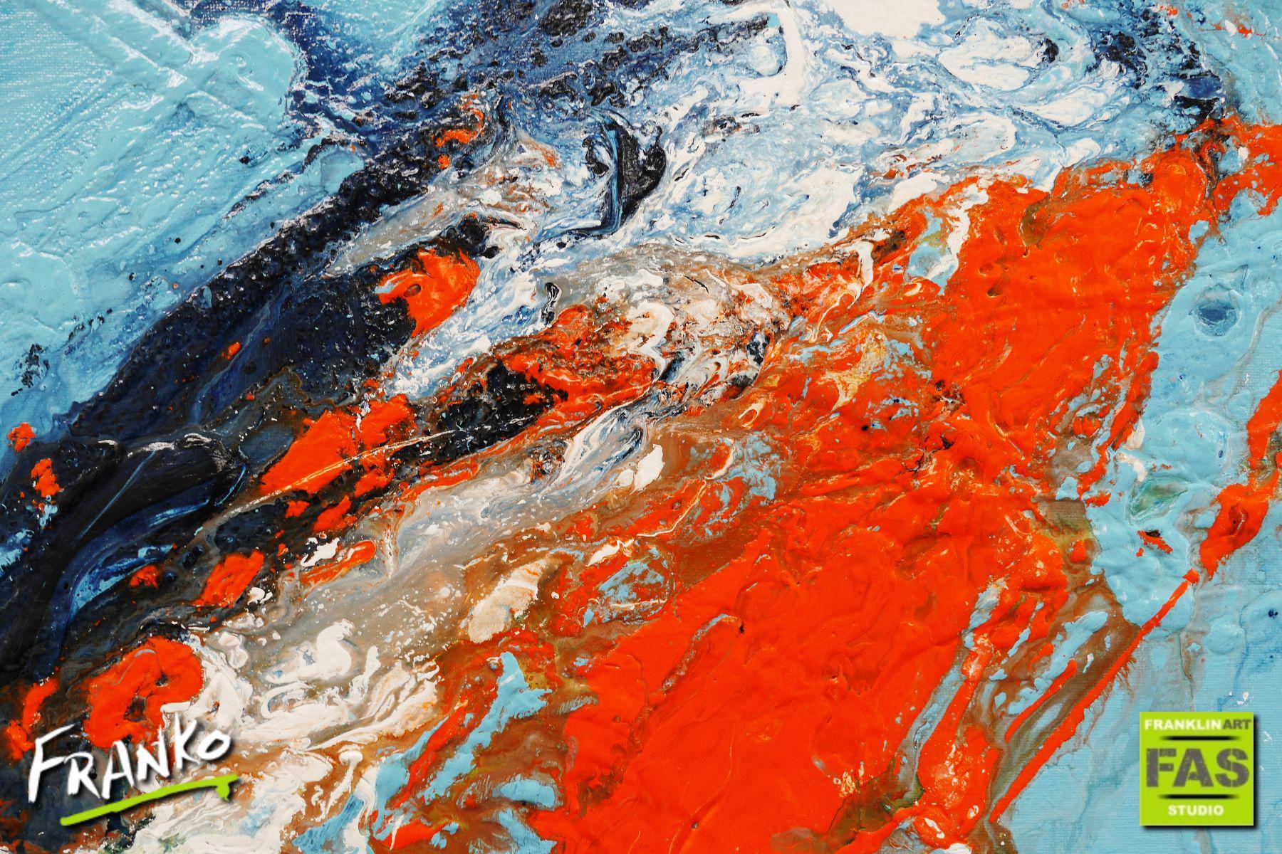 Paradise Blu 200cm x 80cm Blue and Orange Abstract Canvas Art - Modern Wall Decor for Living Room, Bedroom & Office
