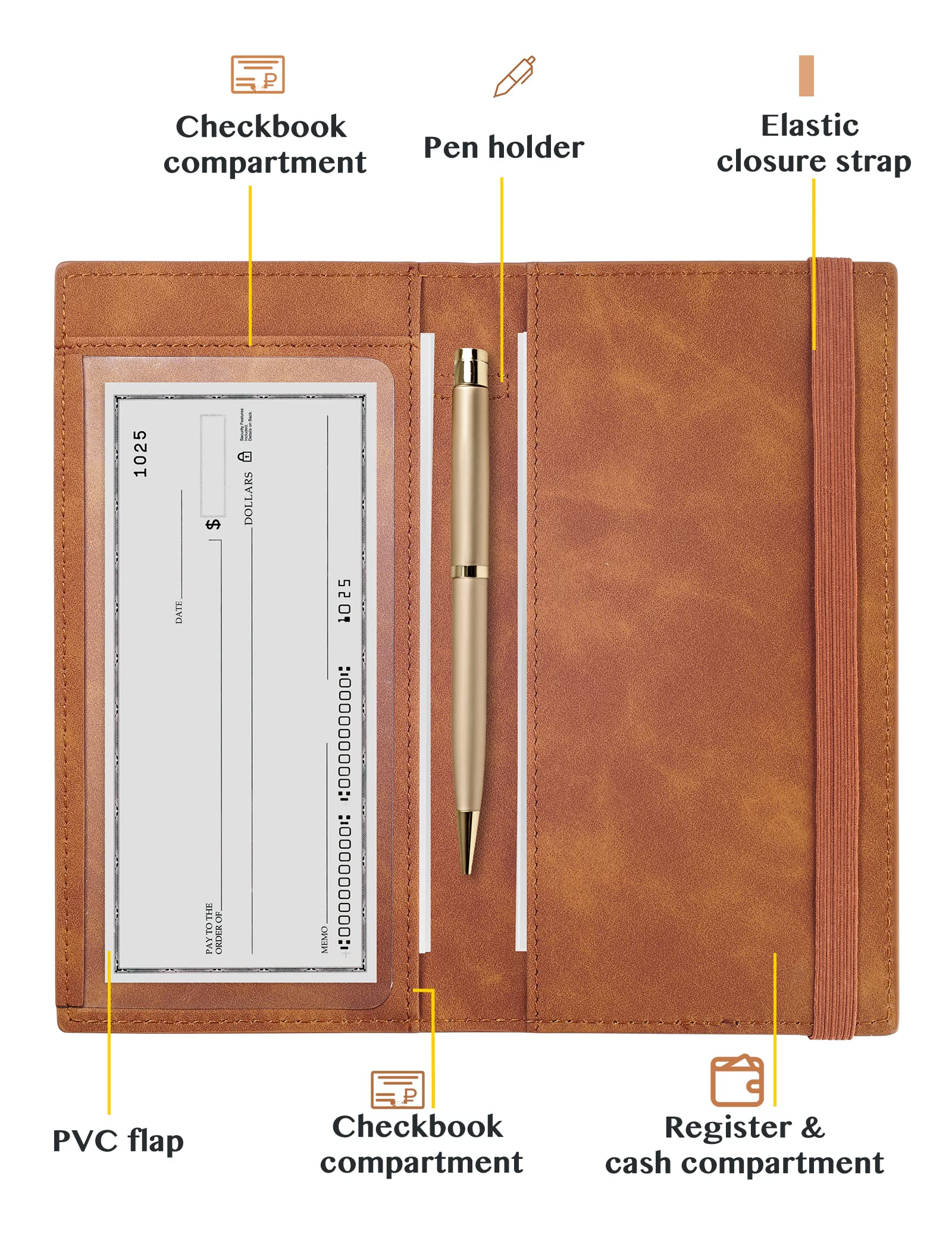 Premium PU Leather Checkbook Cover for Women & Men - RFID Blocking Zreal Checkbook Holder for Personal Checks with Top & Side Tear Duplicate Checks (Brown) | Ideal for Banking, Bill Payments & Financial Organization
