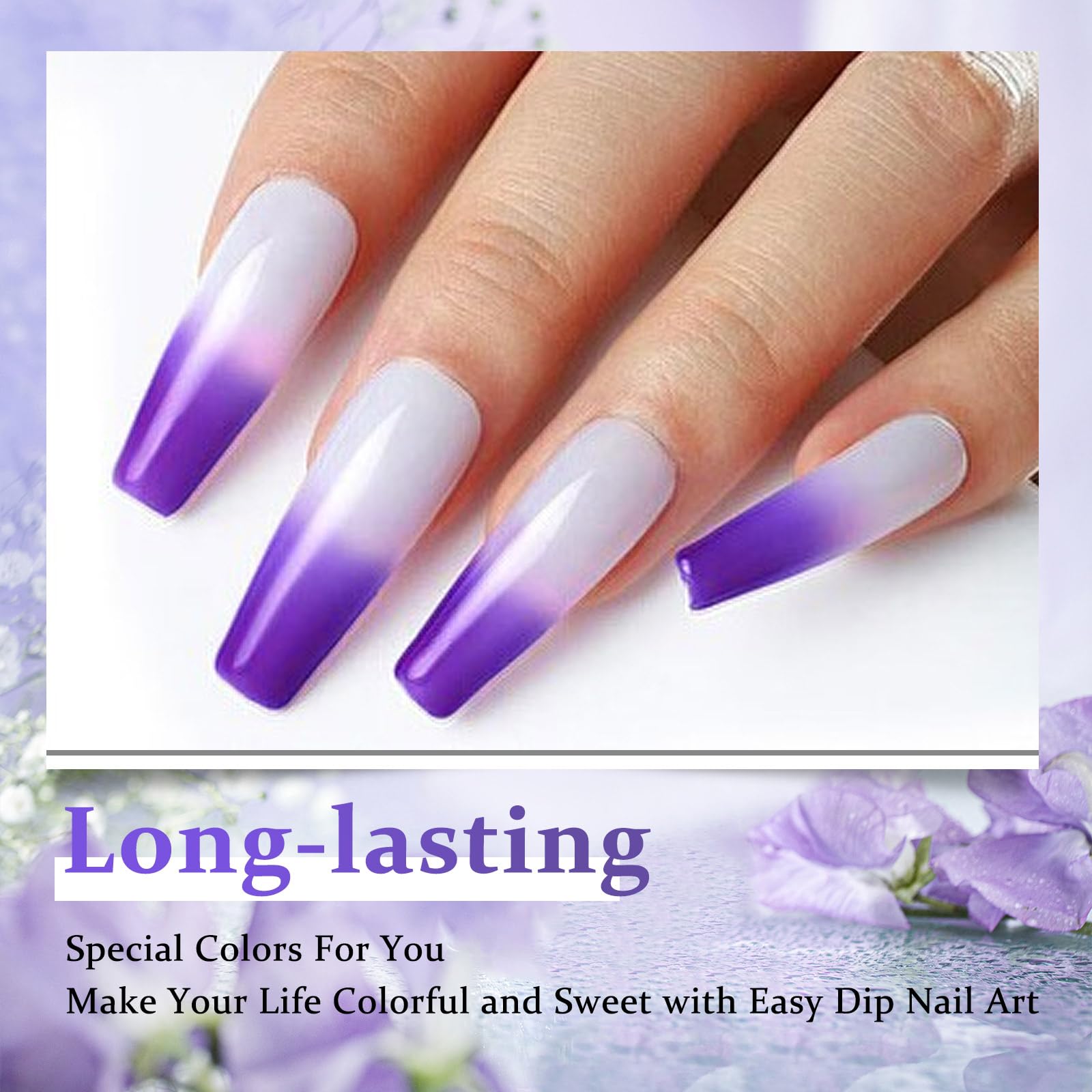 28g/Box Purple & White Thermochromic Dipping Powder for Nails - Long-Lasting No UV Light Needed, Perfect for Salon & Home Manicures (No.3)