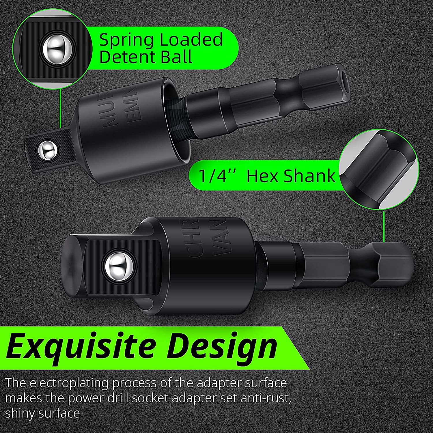 4-Piece Power Drill Socket Adapter Set - 360° Rotatable 1/4