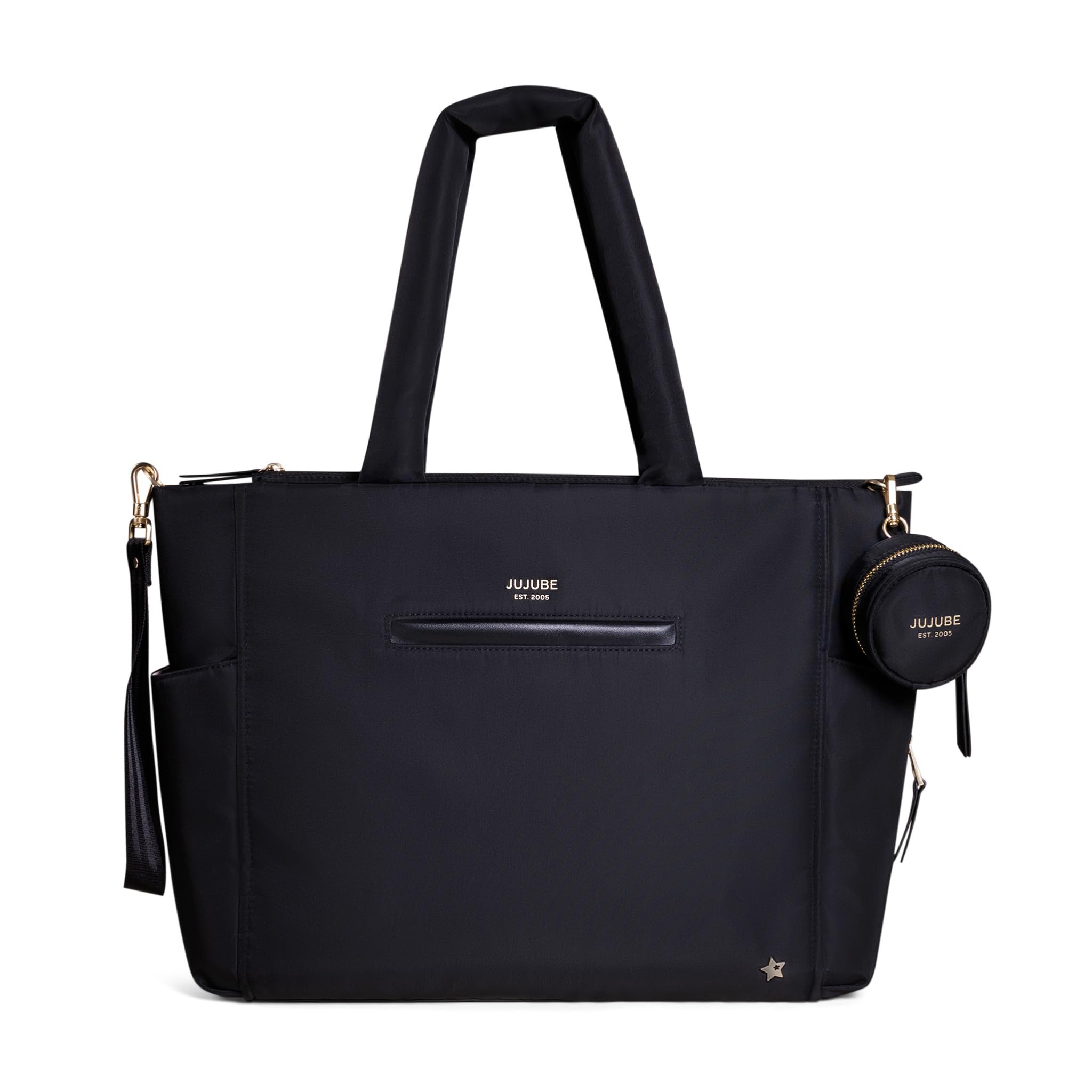 Premium Jujube Utility-Strap Tote Bag - Large Diaper Bag with Portable Changing Pad | Travel & Baby Essentials Organizer for Boys & Girls | Holds Bottles, Wipes, Diapers & Pacifiers | Perfect for Daycare, Travel & On-the-Go Parents (Black)