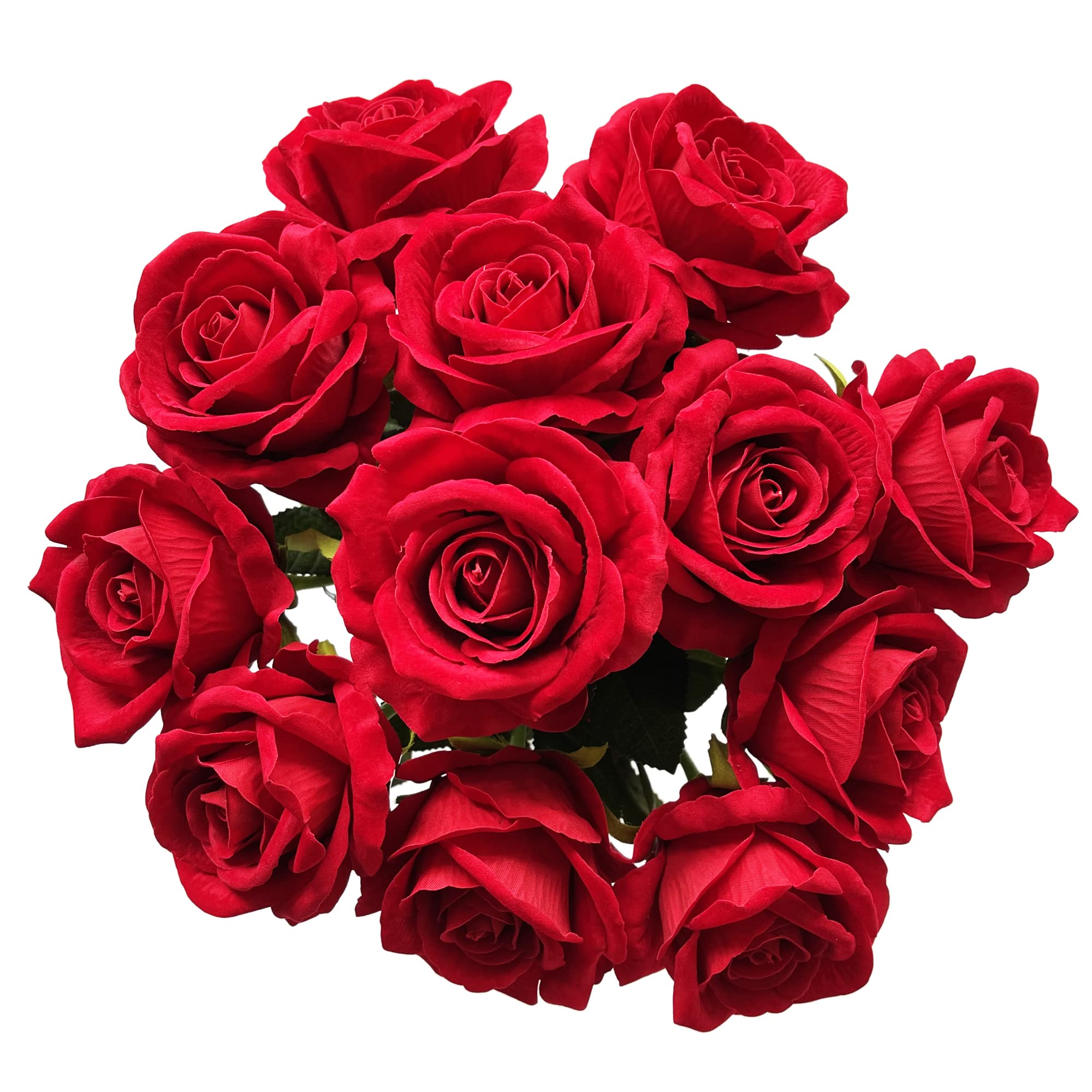 12 Pcs Real Touch Artificial Silk Roses - Red Blossom Faux Rose Flowers with Stems for Wedding Bouquets, Home Decor, Party Centerpieces, Garden Floral Arrangements - Perfect for Valentine's Day, Anniversary Gifts & Table Decorations