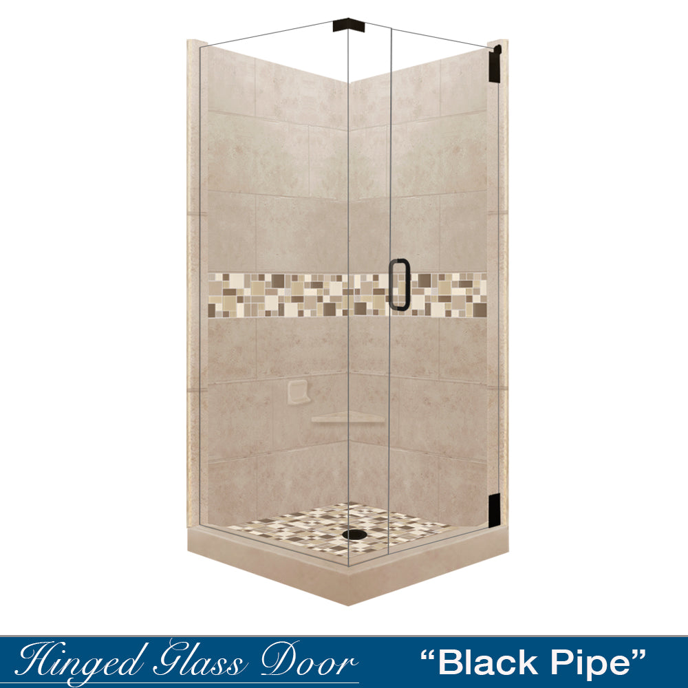 DIY Shower Remodel Kit - Corner Brown Sugar Sistine Stone & Tuscany Mosaic Accent Tile for Bathroom Renovation | Waterproof Peel-and-Stick Backsplash | Easy Installation for Showers, Bathtubs & Kitchen Walls