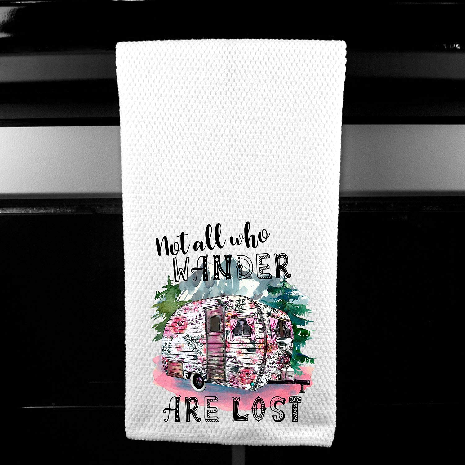 Premium Microfiber Waffle Weave Kitchen Towels - Absorbent & Quick Drying - Perfect for Camping, Home & Housewarming Gifts - Set of 2 (Not All Who Wander Are Lost Design)
