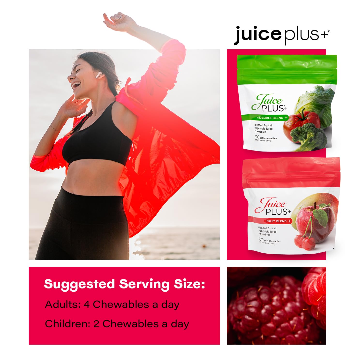 JuicePlus+ Fruit & Vegetable Blend Soft Chews - Delicious Vegan Gummy Vitamins for Adults & Kids - 120 Chews (4 Pouches) - Supports Immune Health & Daily Nutrition - Perfect for Busy Families & On-the-Go Lifestyles