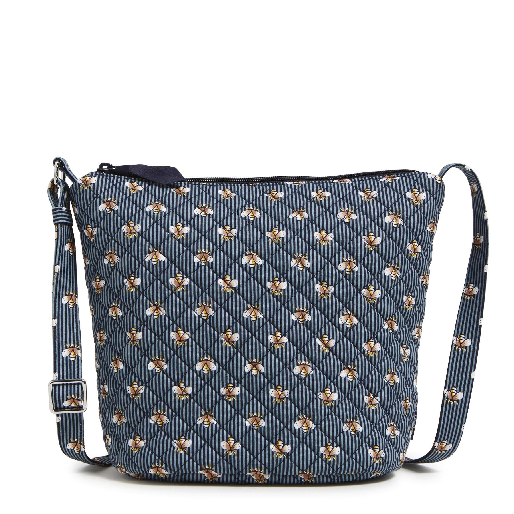 Vera Bradley Women's Cotton Bucket Crossbody Purse - Lightweight Travel Handbag for Everyday Use, Shopping & Casual Outings