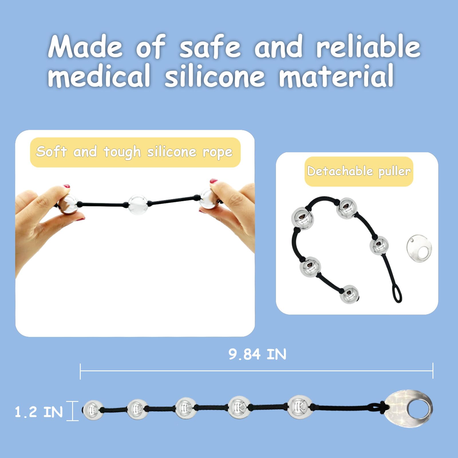 Weighted Metal Anal Beads with 5 Balls & Pull Ring - Silicone Rope SM Toy for Prostate Massage & Fetish Play | Adult Sex Game for Men, Women & Couples | Enhances Pleasure for Solo & Partner Play