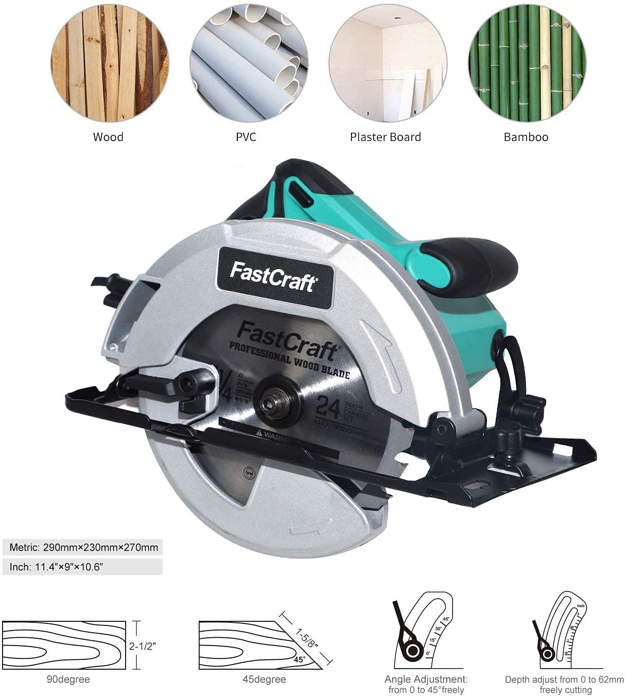 FastCraft 15 Amp Corded Electric Circular Saw with 3-Piece Saw Blades - 21A Peak Power for Woodworking & DIY Projects - Industrial & Pro Grade Power Tool for Cutting Wood, Metal & Plastic - Top Brand at Costco