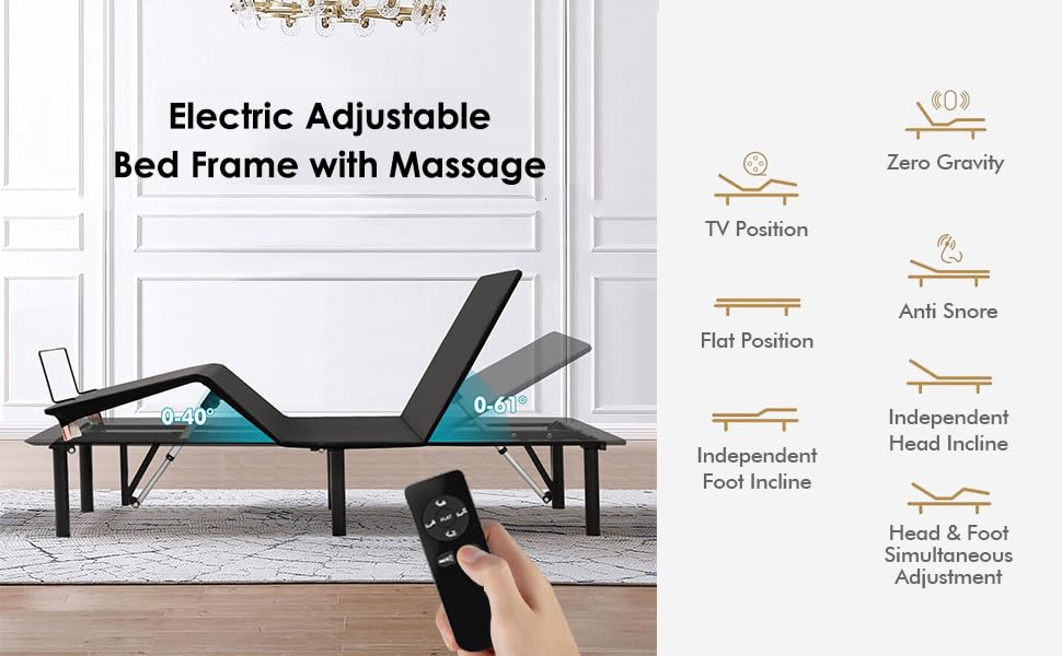 Twin XL Adjustable Bed Frame with Wireless Remote - Electric Bed Base with Head/Foot Incline & Quiet Motor - Easy Assembly Black - Perfect for Reading, Watching TV & Back Pain Relief