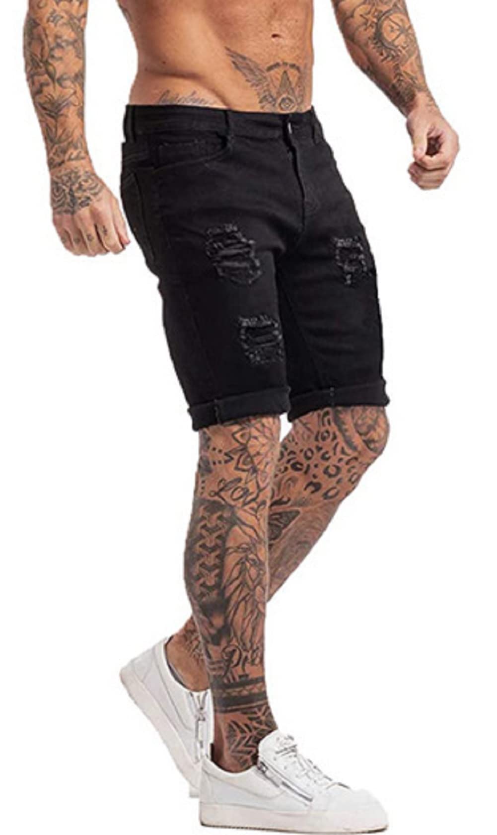 CHARTOU Men's Distressed Denim Shorts - Mid-Rise Roll-Up Cuffed Knee Length for Summer | Casual Wear, Beach Outfits & Street Style Fashion