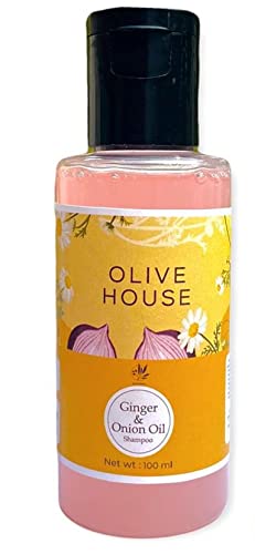 Olive House Ginger and Onion Oil Shampoo for Hair Growth & Scalp Care - 100ml - Natural Hair Loss Treatment for Thicker, Stronger Hair - Perfect for Daily Use & Damaged Hair Repair