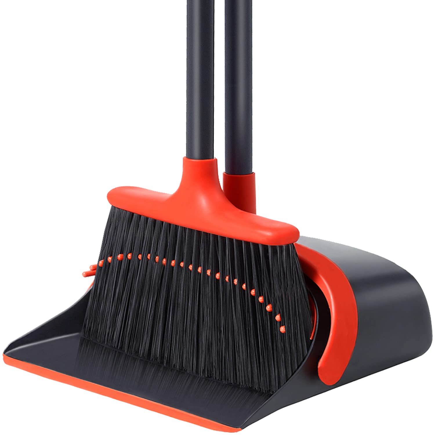 **Heavy Duty Broom and Dustpan Set with Extension Pole - Foldable, Built-in Teeth for Easy Cleaning - Ideal for Home, Office, Lobby - Space-Saving Storage Design**    *(Perfect for pet hair, hardwood floors, and quick clean-ups in kitchens, garages, and entryways!)*