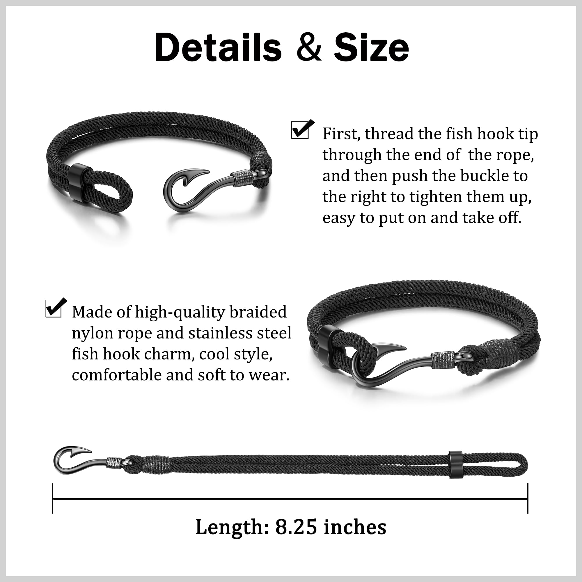 Fish Hook Bracelet for Men - Hooked on You Jewelry Gift for Husband, Boyfriend - Christmas, Anniversary, Valentine's Day, Birthday Present - Perfect for Fishing Enthusiasts & Outdoor Lovers