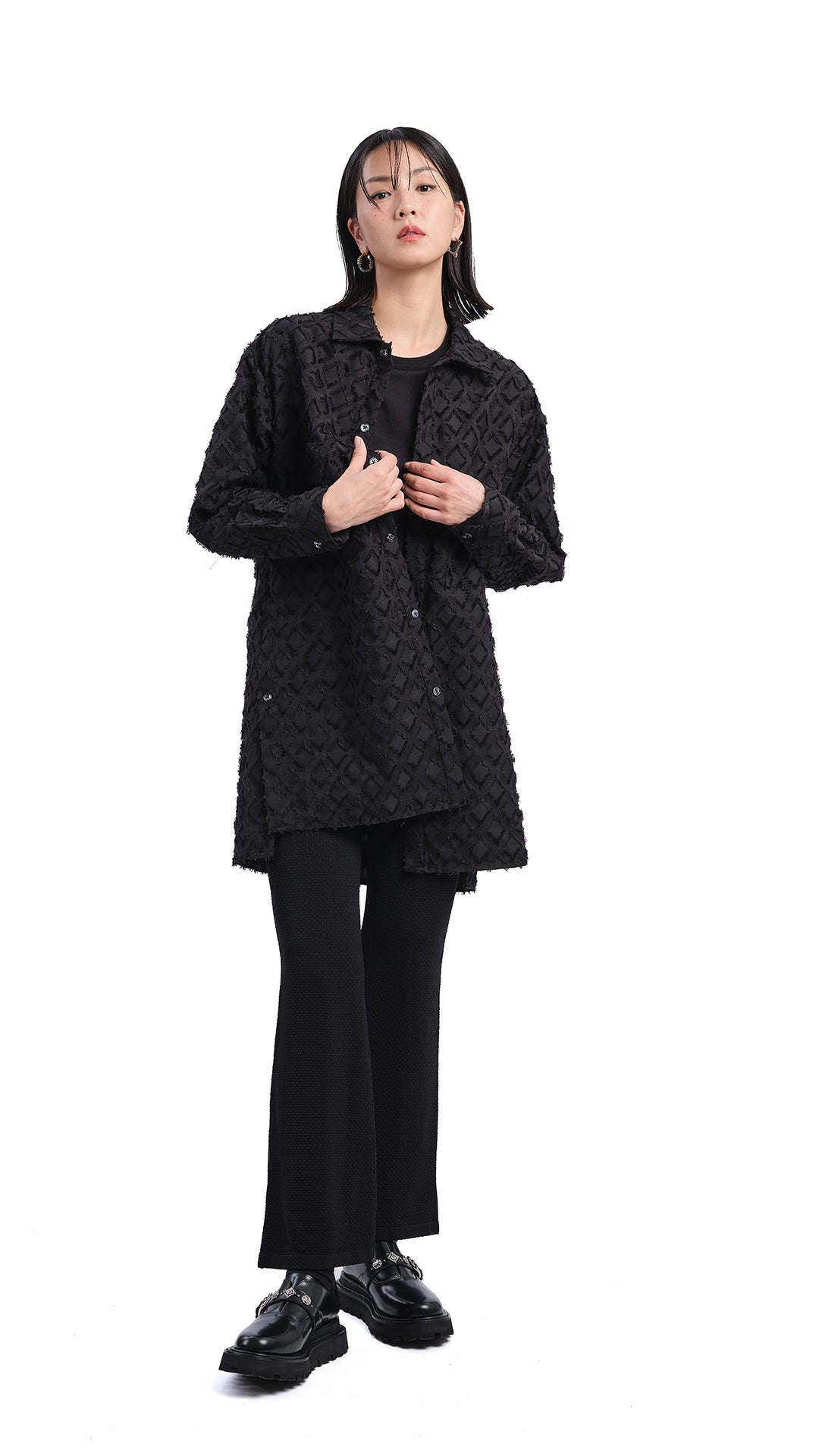Argyle Jacquard Boyfriend Shirt for Women - Stylish Casual Button Down Top with Diamond Pattern - Perfect for Office, Date Night & Weekend Outings
