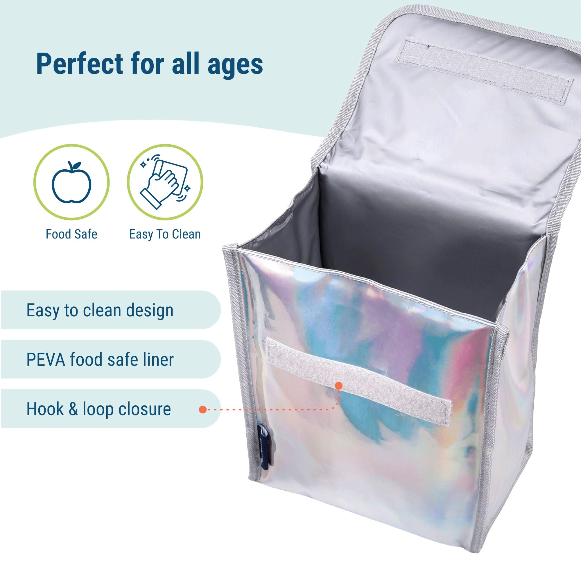 Wildkin Kids Insulated Lunch Bag - Reusable Thermal Lunch Box for School, Work & Travel - Keeps Food Hot/Cold for Hours - Perfect for Picnics, Hiking & Daily Meals - Holographic Design