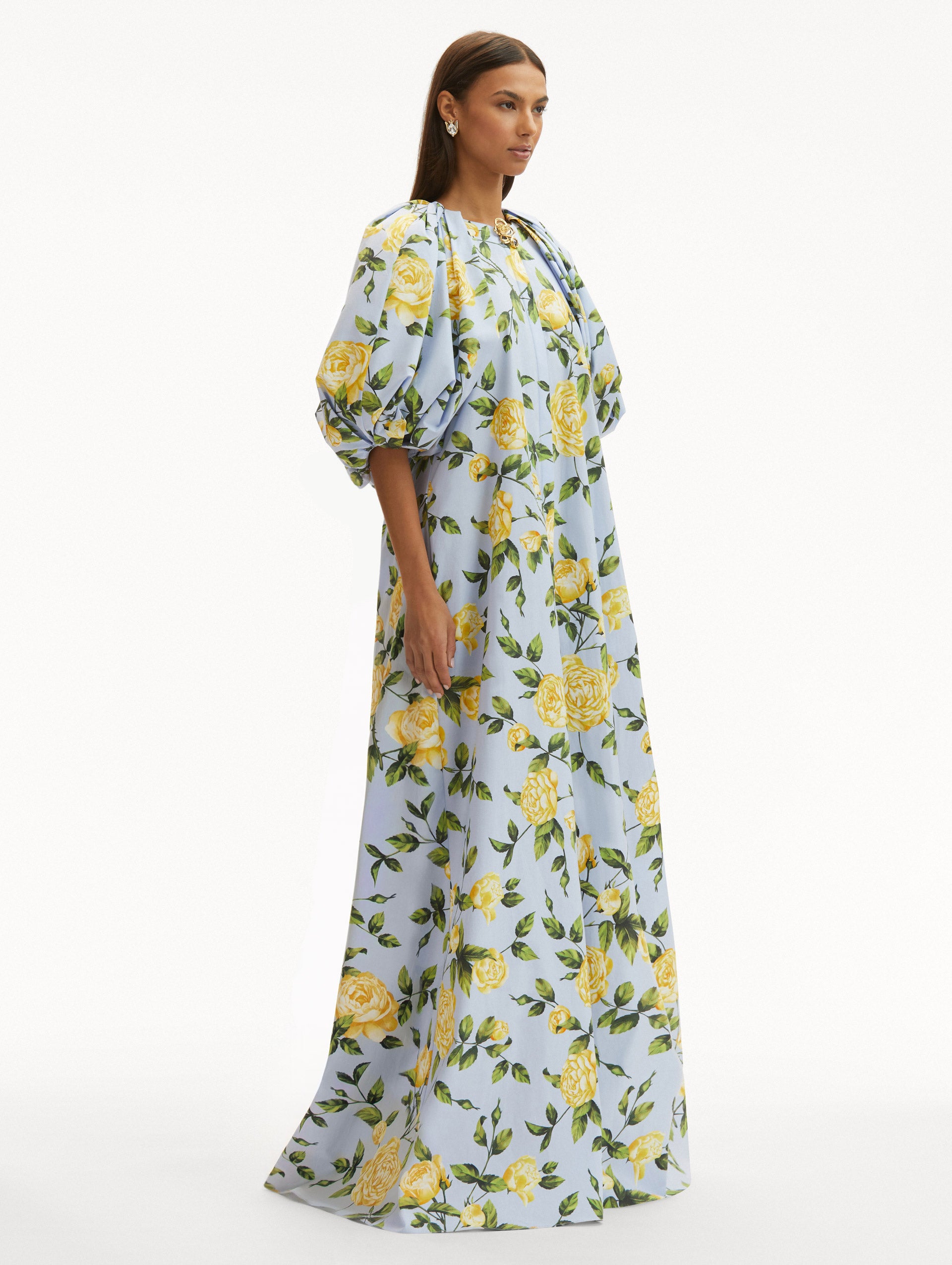 English Rose Cotton Poplin Caftan Dress - Flowy Summer Maxi Dress for Women, Beach Cover Up, Boho Chic Loungewear