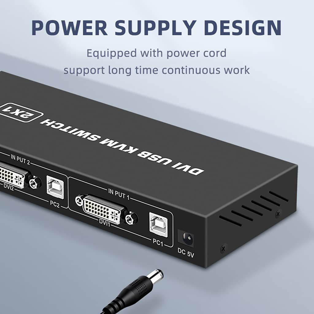 YIZITU 2 Port USB KVM Switch with DVI Support - 2 Input 1 Output USB Switcher Hub for PC, Scanner, Printer | Includes DVI Cables | Perfect for Home Office & Multi-Device Workstations