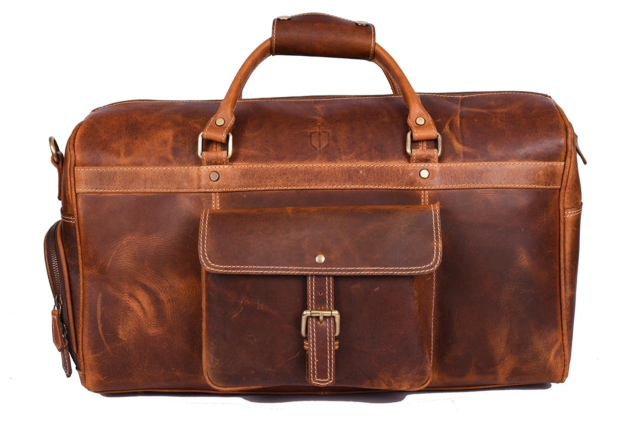 Premium Leather Travel Duffle Bag for Men & Women - Waterproof Gym Sports Bag, Airplane Carry-On Luggage - Perfect Christmas Gift for Travelers & Athletes (Ideal for Gym, Business Trips & Weekend Getaways)