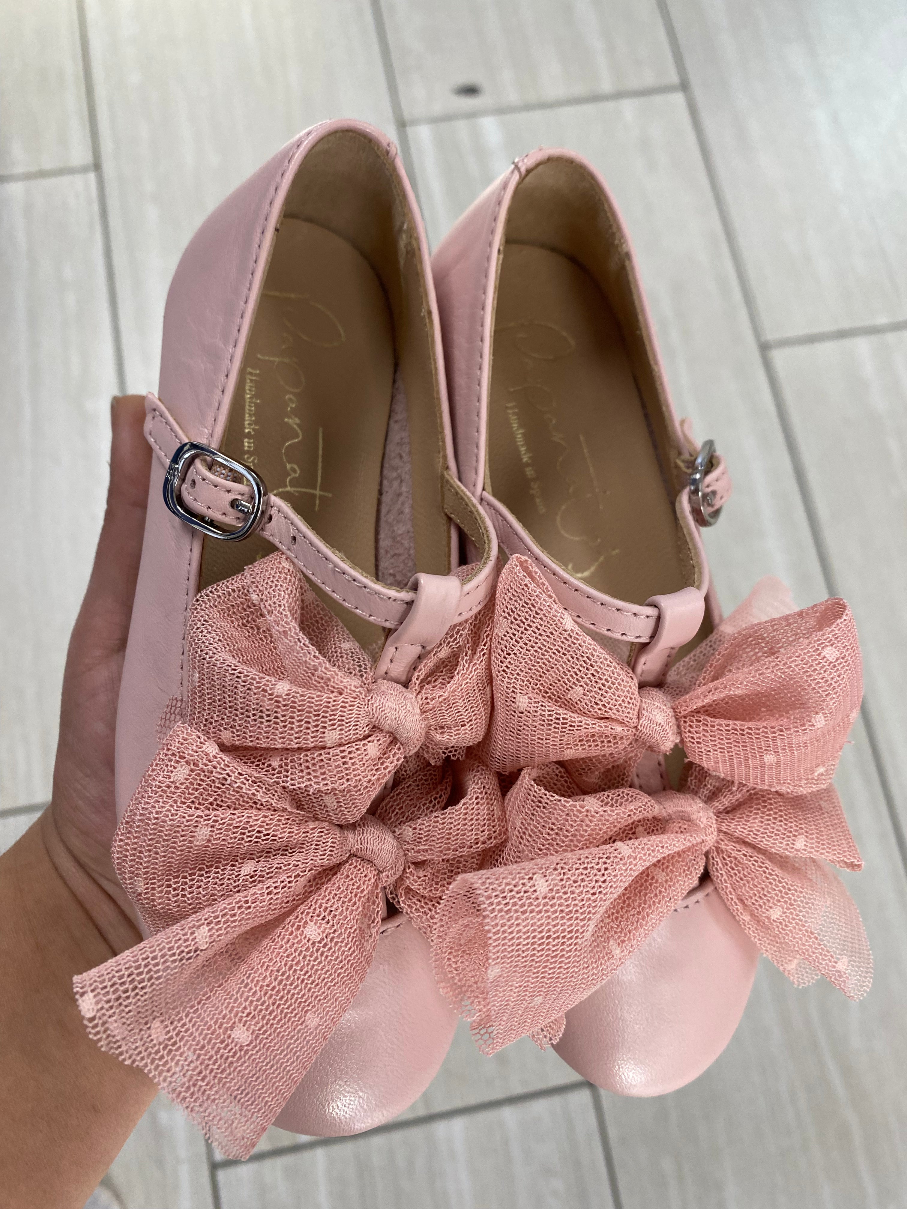 Papanatas Baby Pink Double Bow Mary Jane Shoes for Girls - Cute & Comfortable First Walkers - Perfect for Parties, Holidays & Special Occasions
