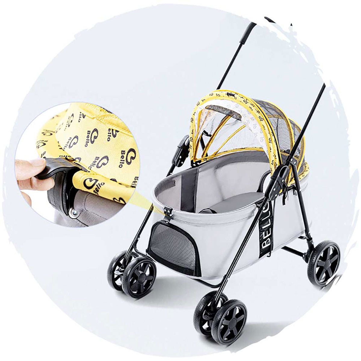 BELLO Fashion Low-Profile Breathable 4-Wheel Foldable Dog Stroller - Holds Pets Up to 15kg (33 lbs) | Perfect for Small Dogs, Senior Pets & Outdoor Walks in Parks, Shopping Malls & Neighborhoods