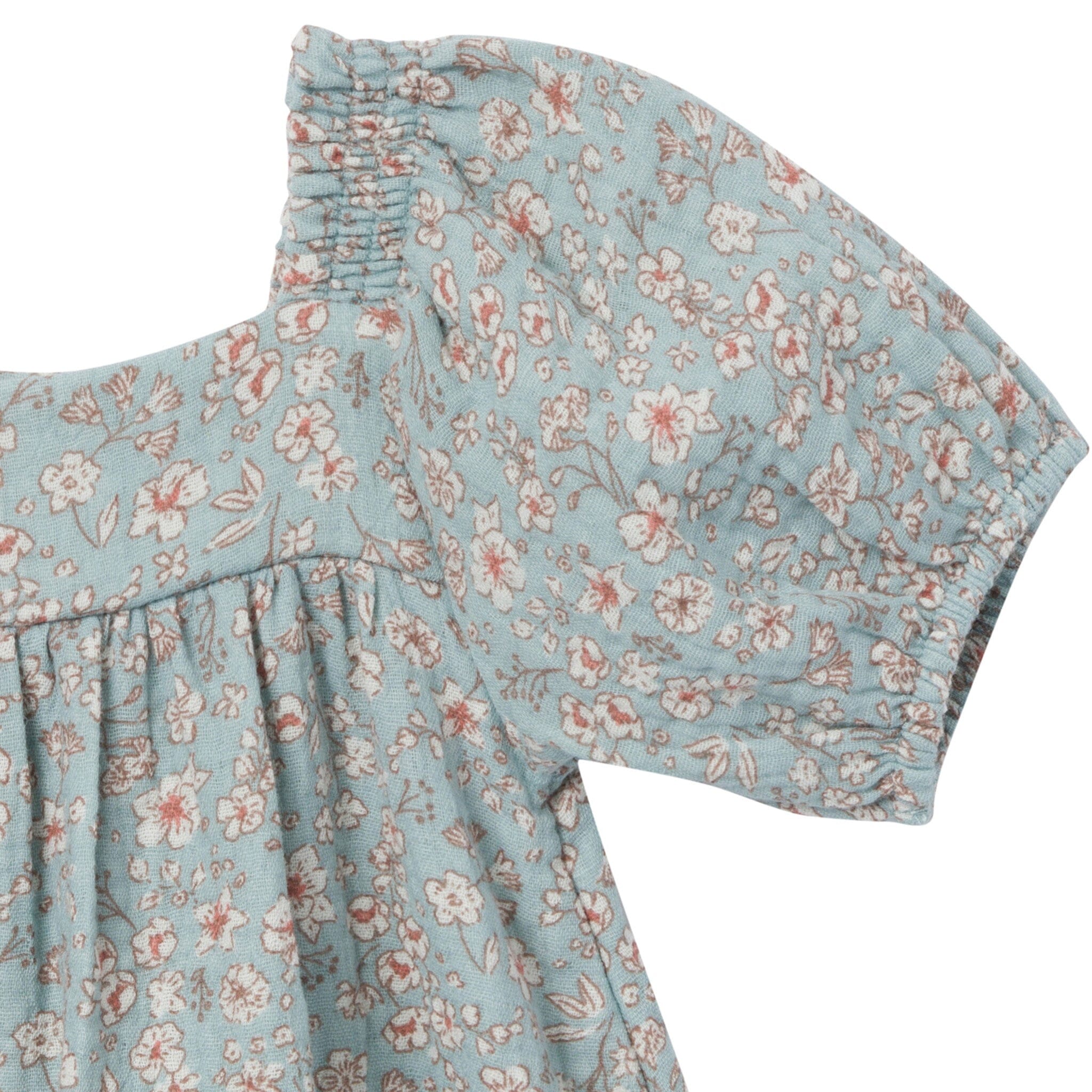 2 Piece Baby Girls Teal Ditsy Floral Puffed Sleeve Dress and Diaper Cover Set - Cute Outfit for Photoshoot, Birthday Party & Special Occasions